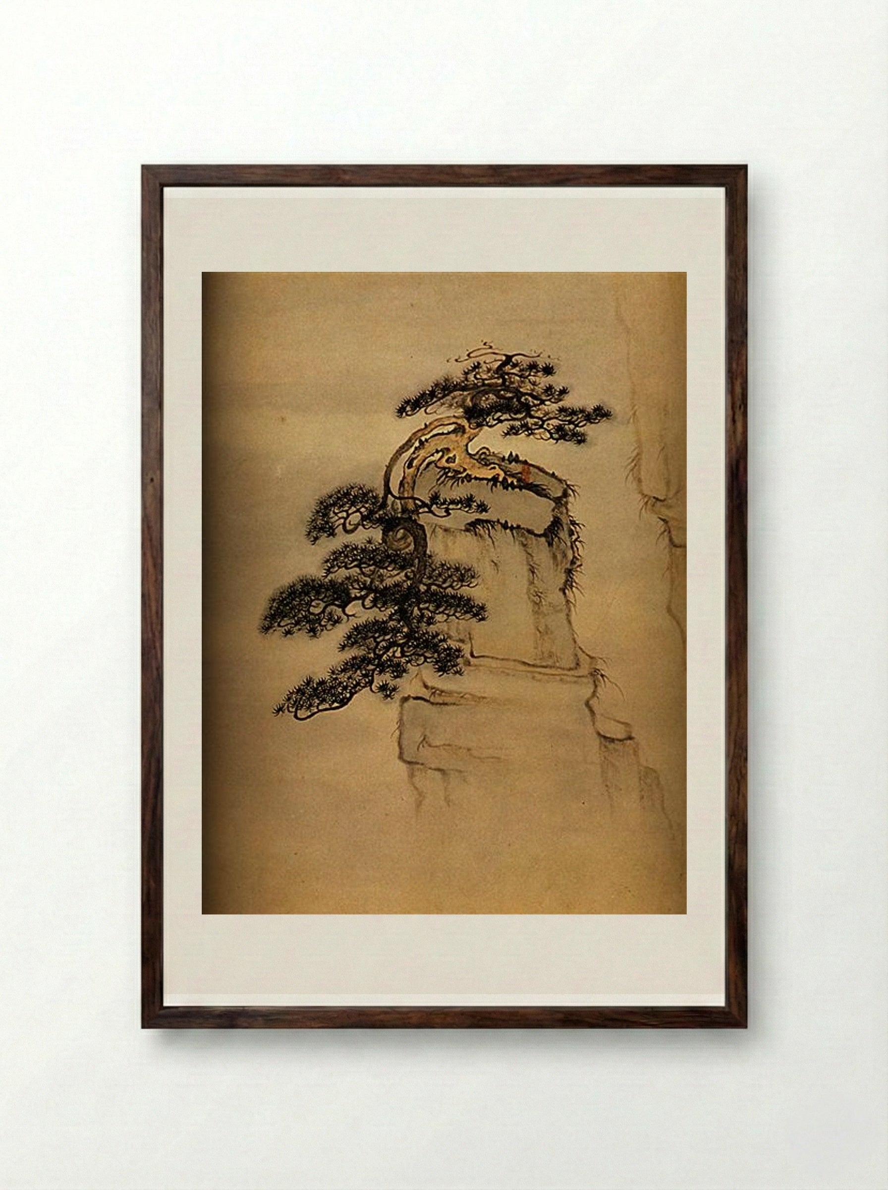 View of Mount Huang - Shitao - Framed Print Dark Wood