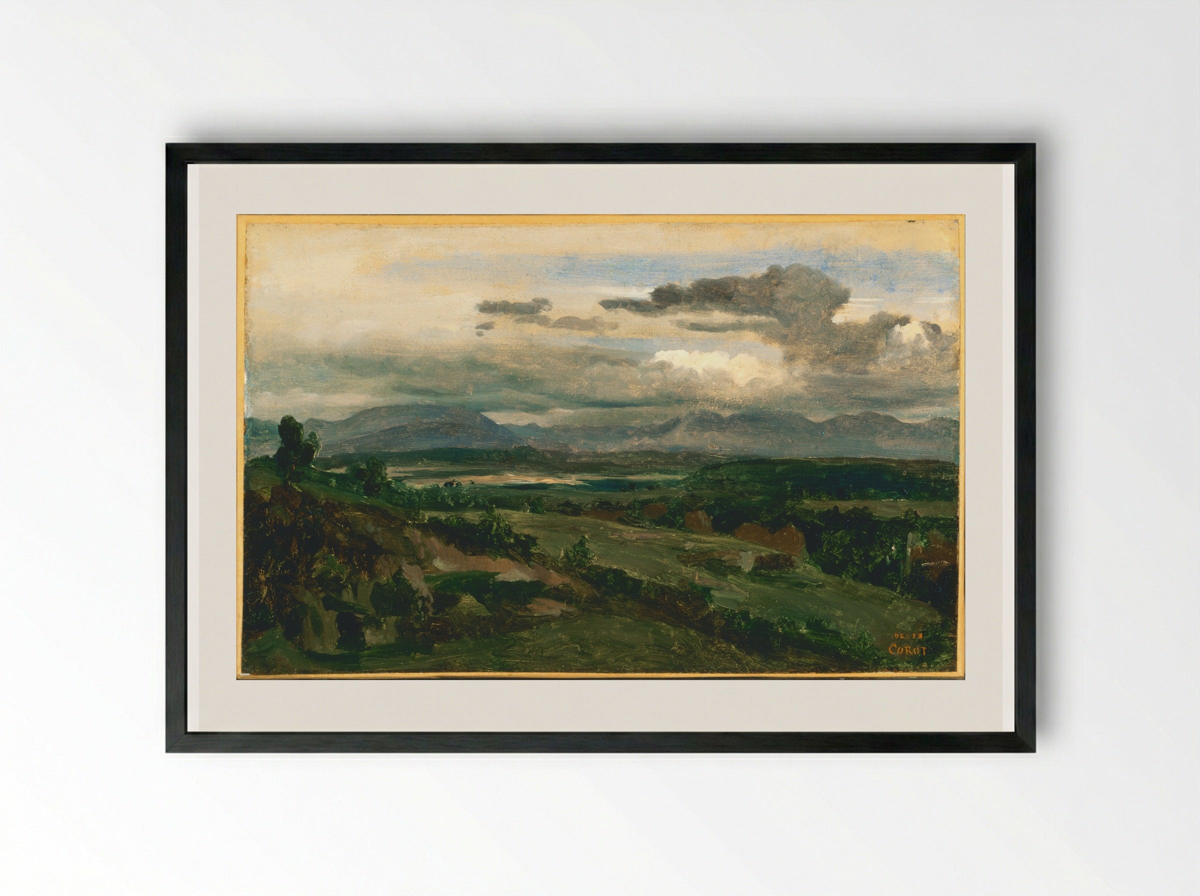 View of Mount Soracte from Civita Castellana - Jean-Baptiste-Camille Corot - Framed Print Black