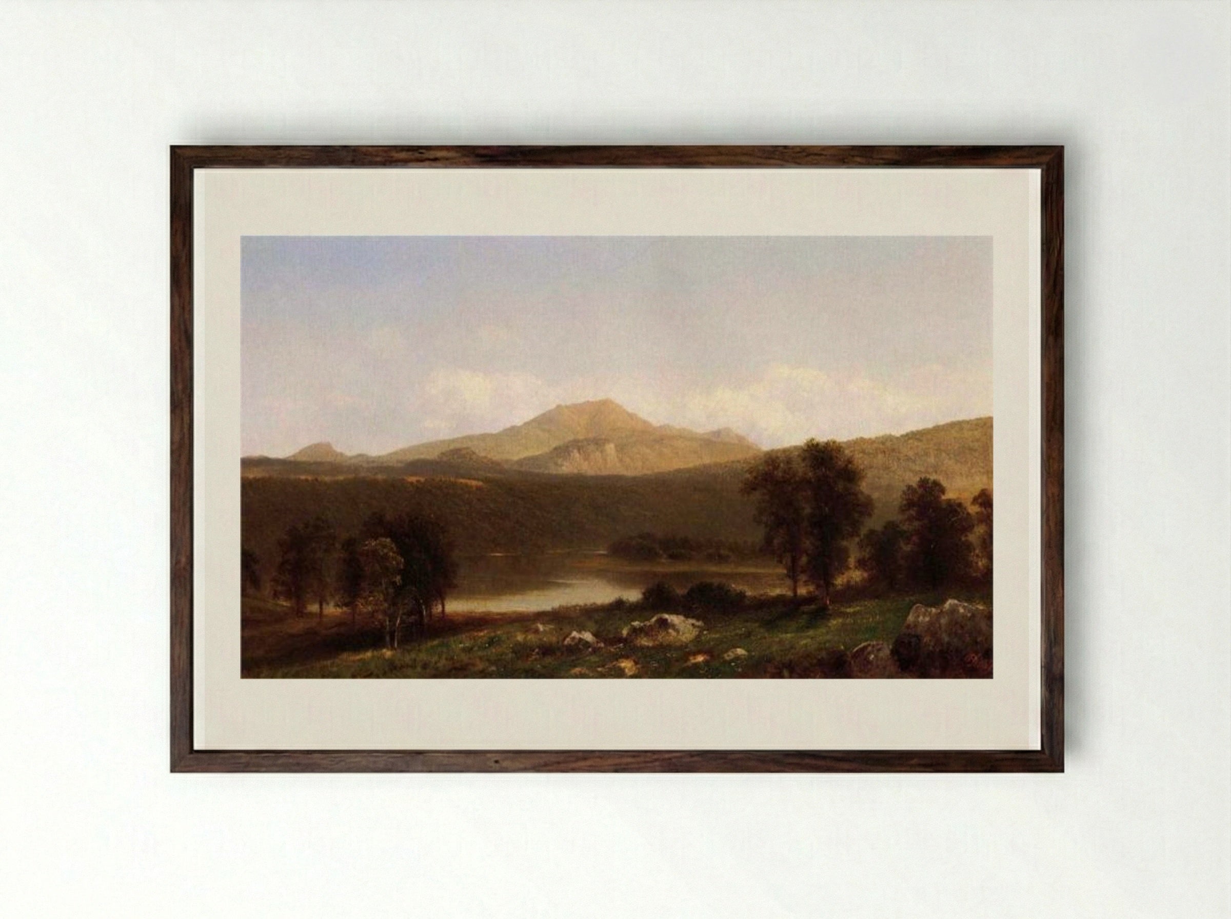 View of Mt. Lafayette, New Hampshire - David Johnson - Framed Print Dark Wood