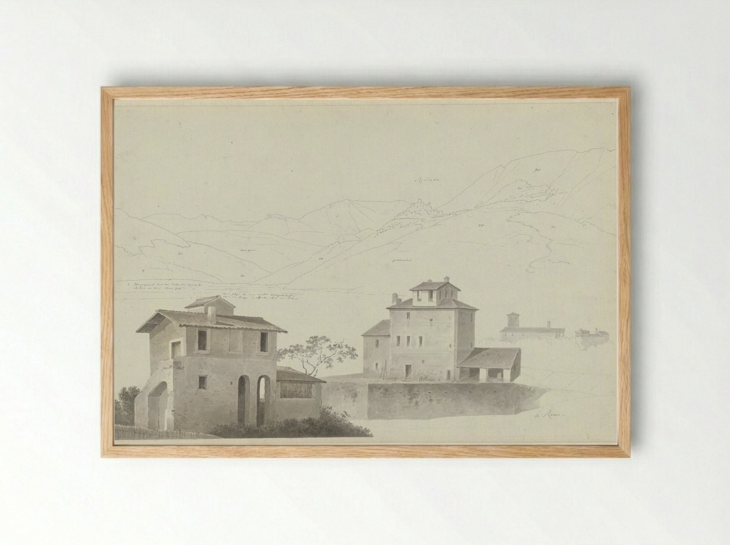 View of Roviano, Houses in Rome in the Foreground - Josephus Augustus Knip - Framed Print Wood