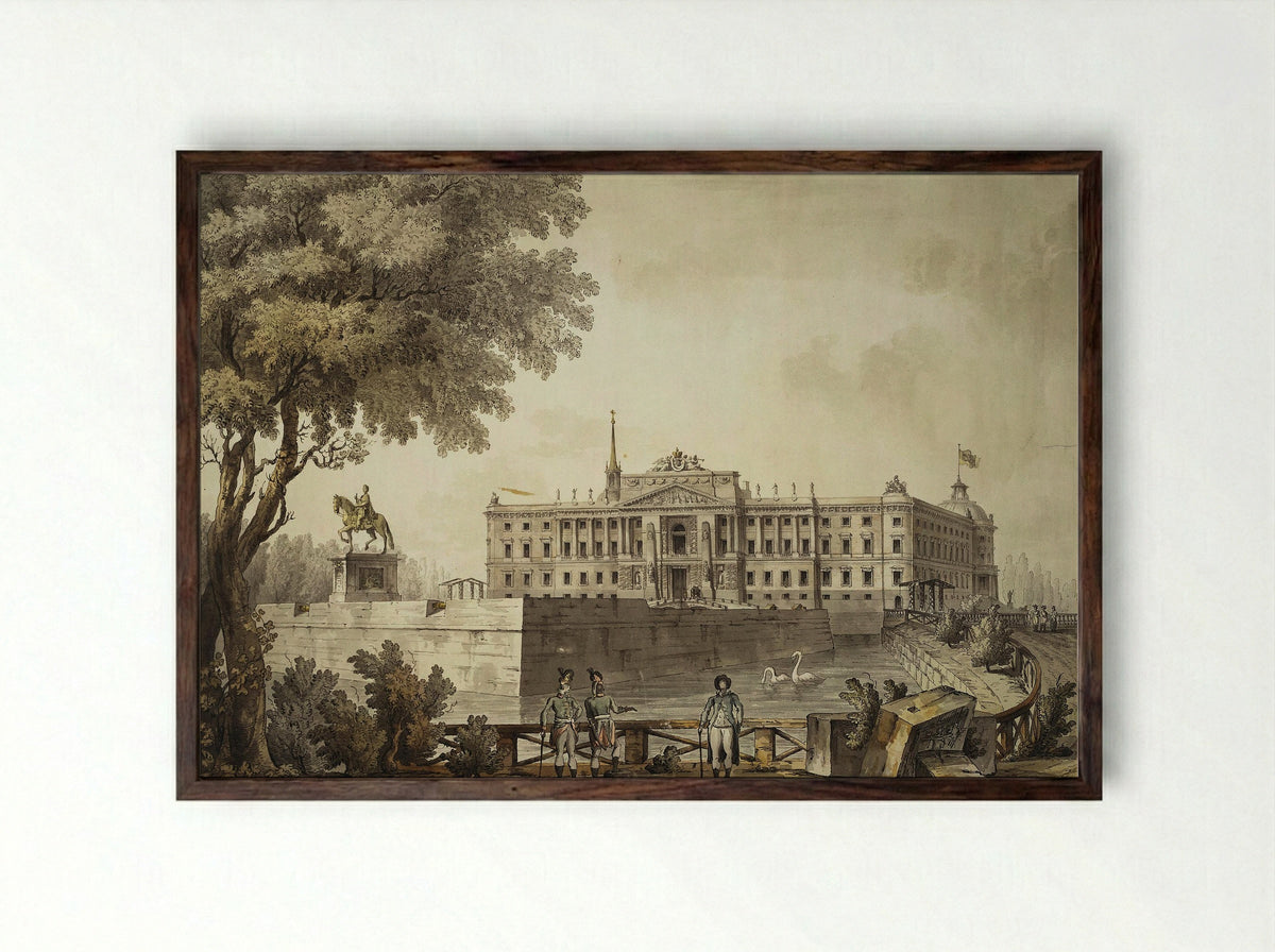 View of Saint Michael's Palace - Giacomo Quarenghi - Framed Print Dark Wood