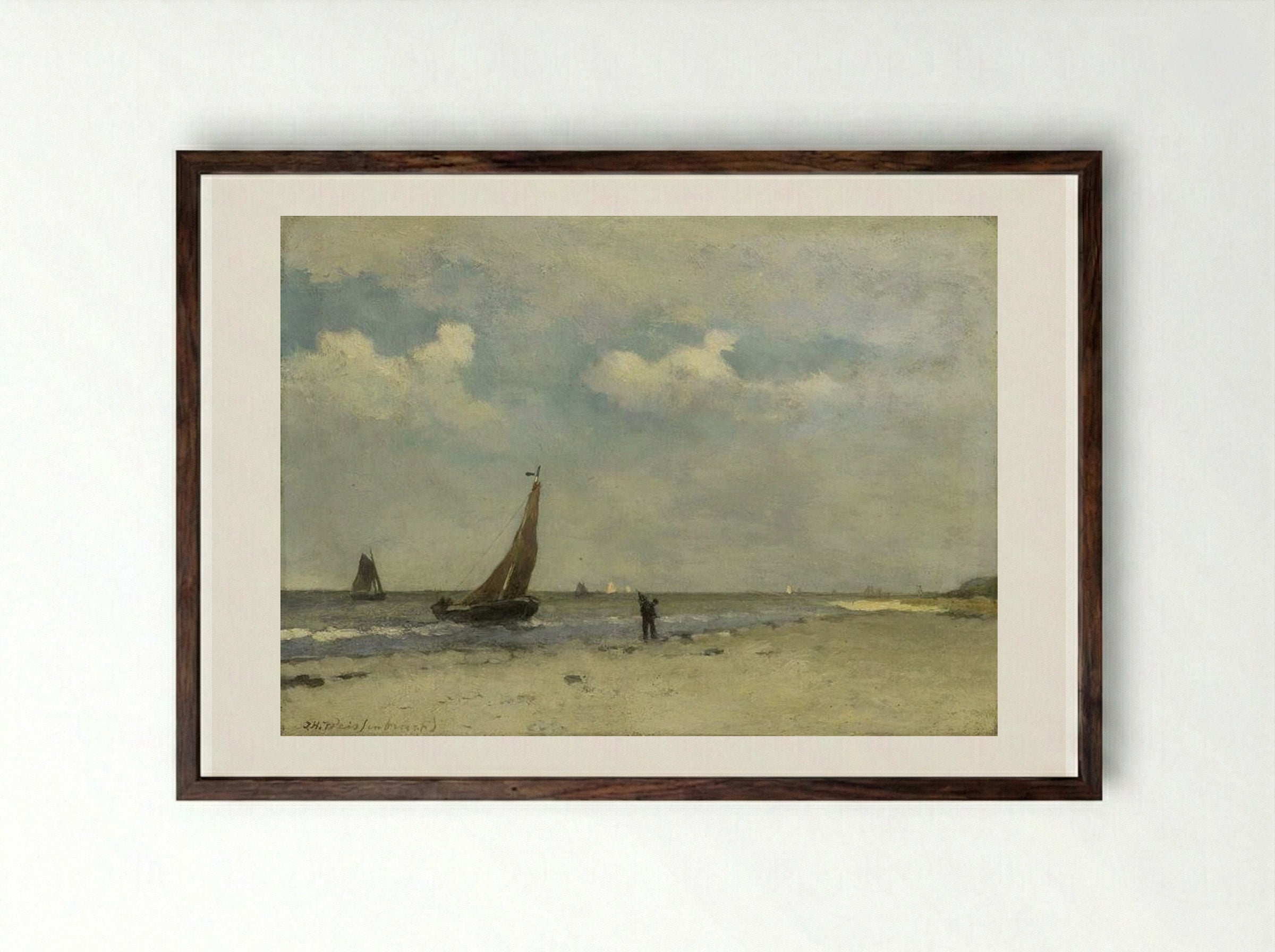 View of Seaside - Johan Hendrik Weissenbruch - Framed Print Dark Wood