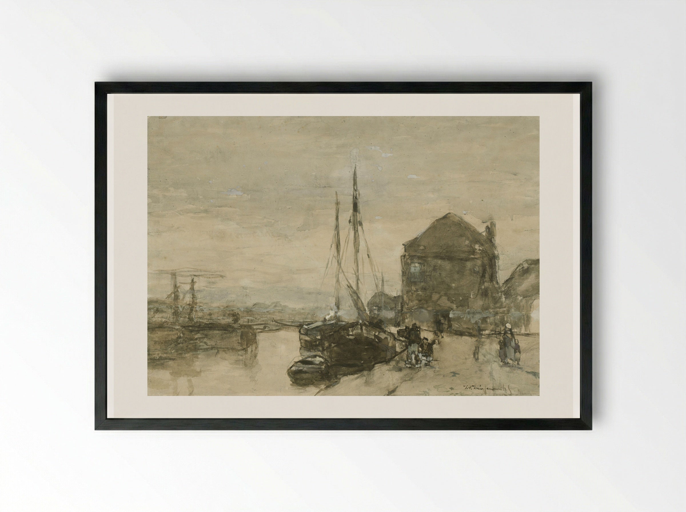 View of Turfmarkt and Eendjespoort in Haarlem - Johan Hendrik Weissenbruch - Framed Print Black