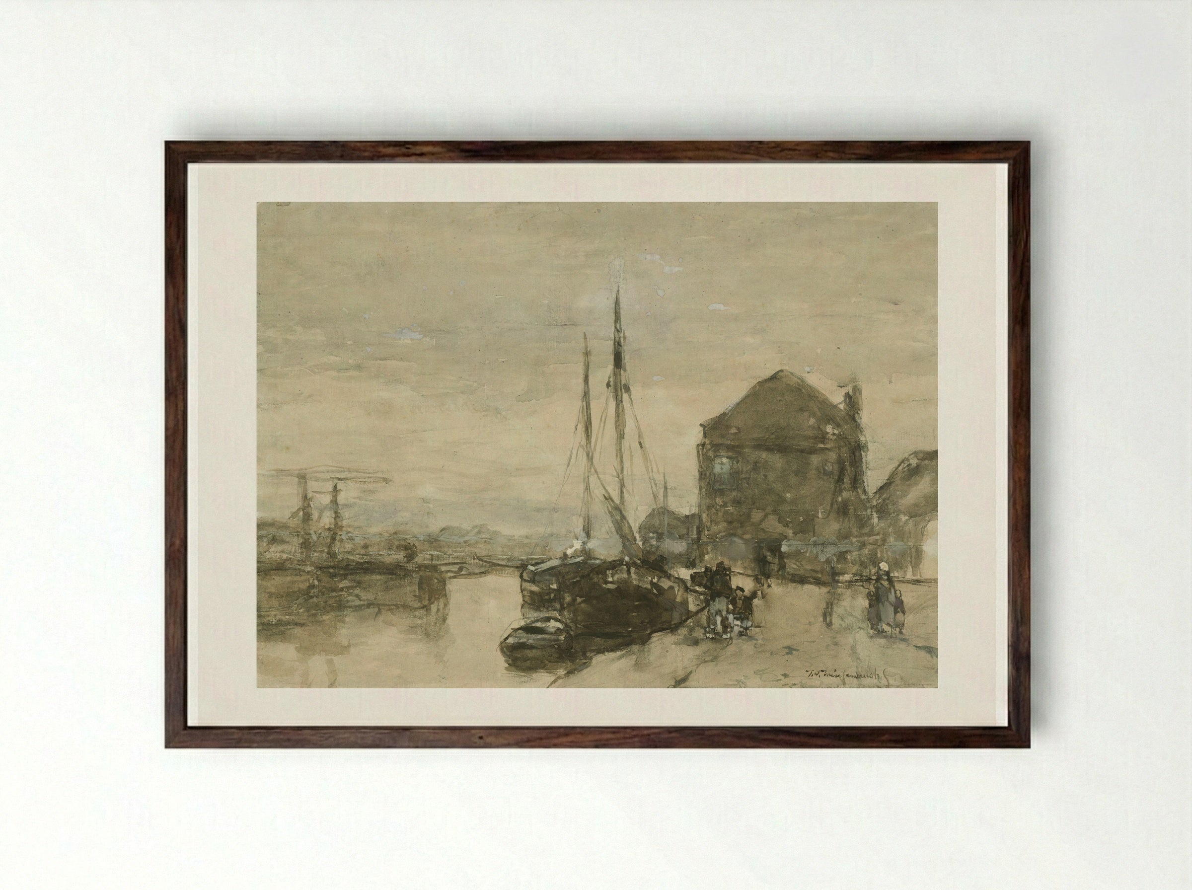 View of Turfmarkt and Eendjespoort in Haarlem - Johan Hendrik Weissenbruch - Framed Print Dark Wood