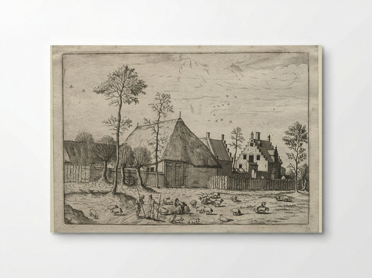 View of Villages in Brabant and Campine: Shepherds with Flock - Master of the Small Landscapes - Poster