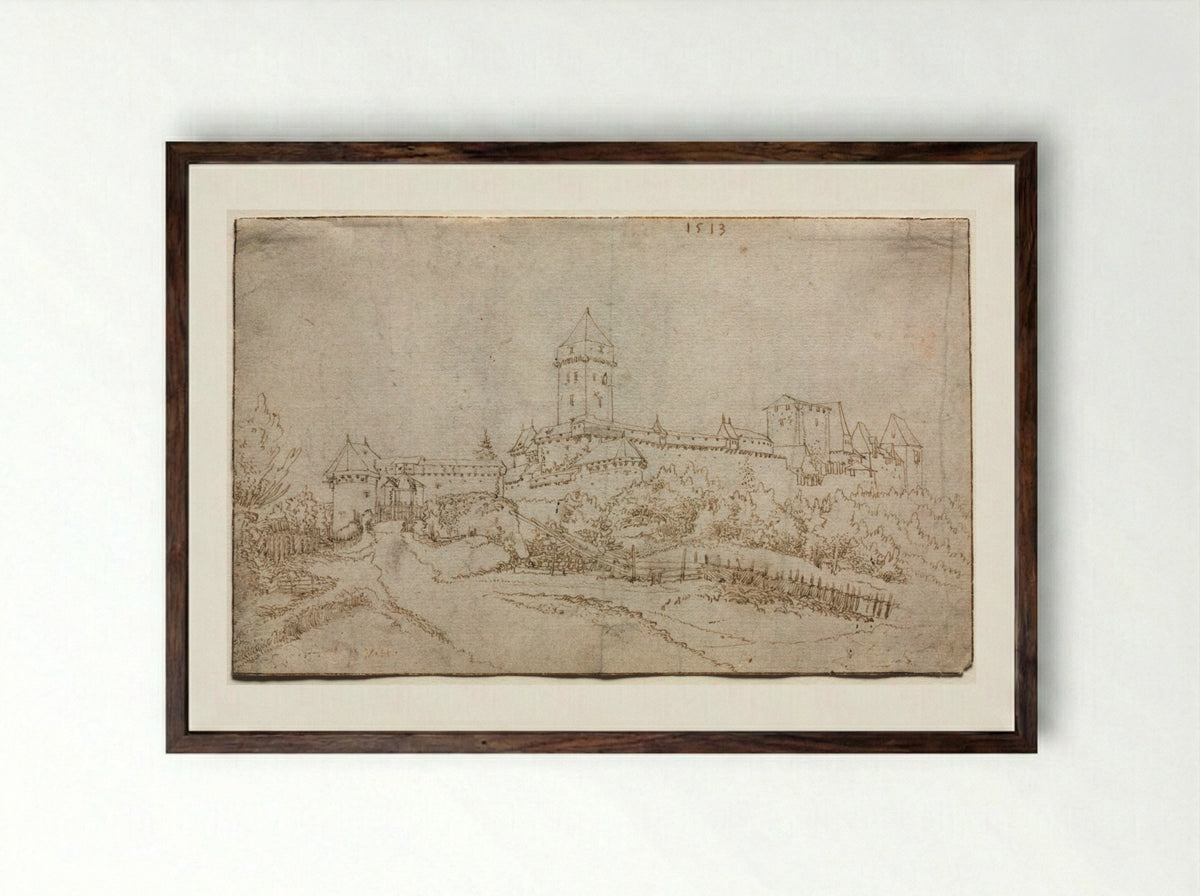 View of a Castle (recto) - Wolfgang Huber - Framed Print Dark Wood