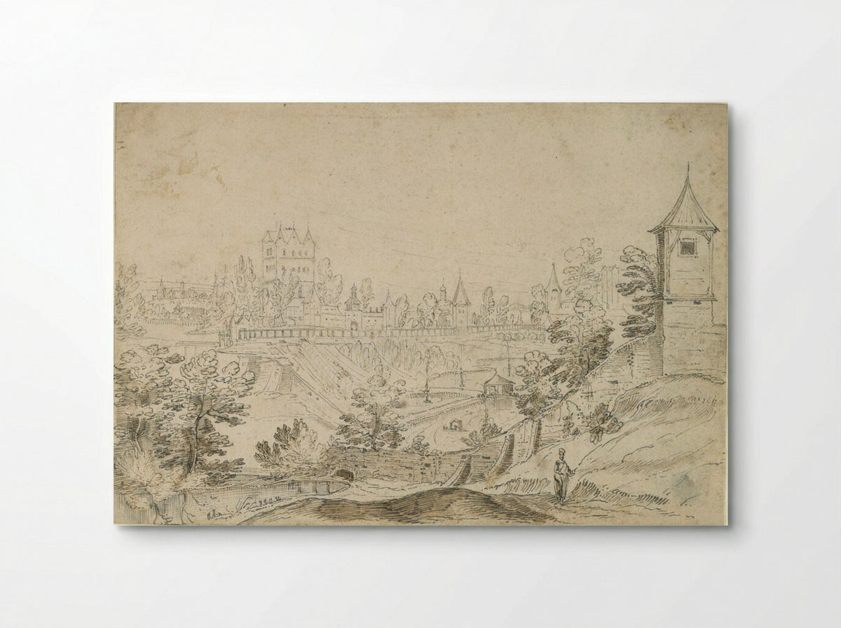 View of a Moated City in a Hilly Landscape - Frederik van Valckenborch - Poster