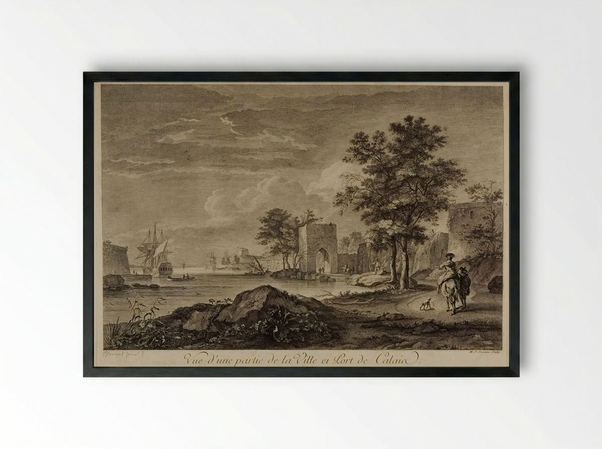View of a Part of the Town and Port of Calais - Marie Jeanne Ozanne - Framed Print Black