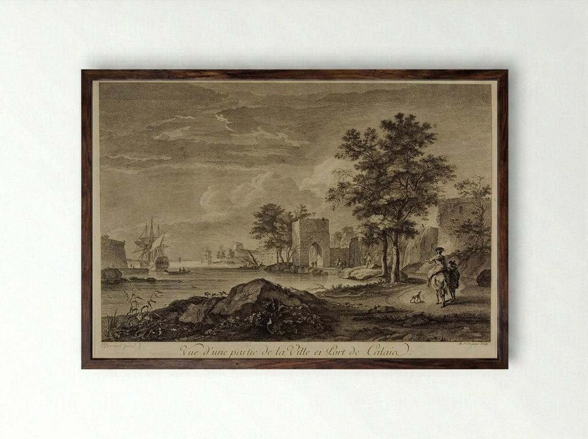 View of a Part of the Town and Port of Calais - Marie Jeanne Ozanne - Framed Print Dark Wood