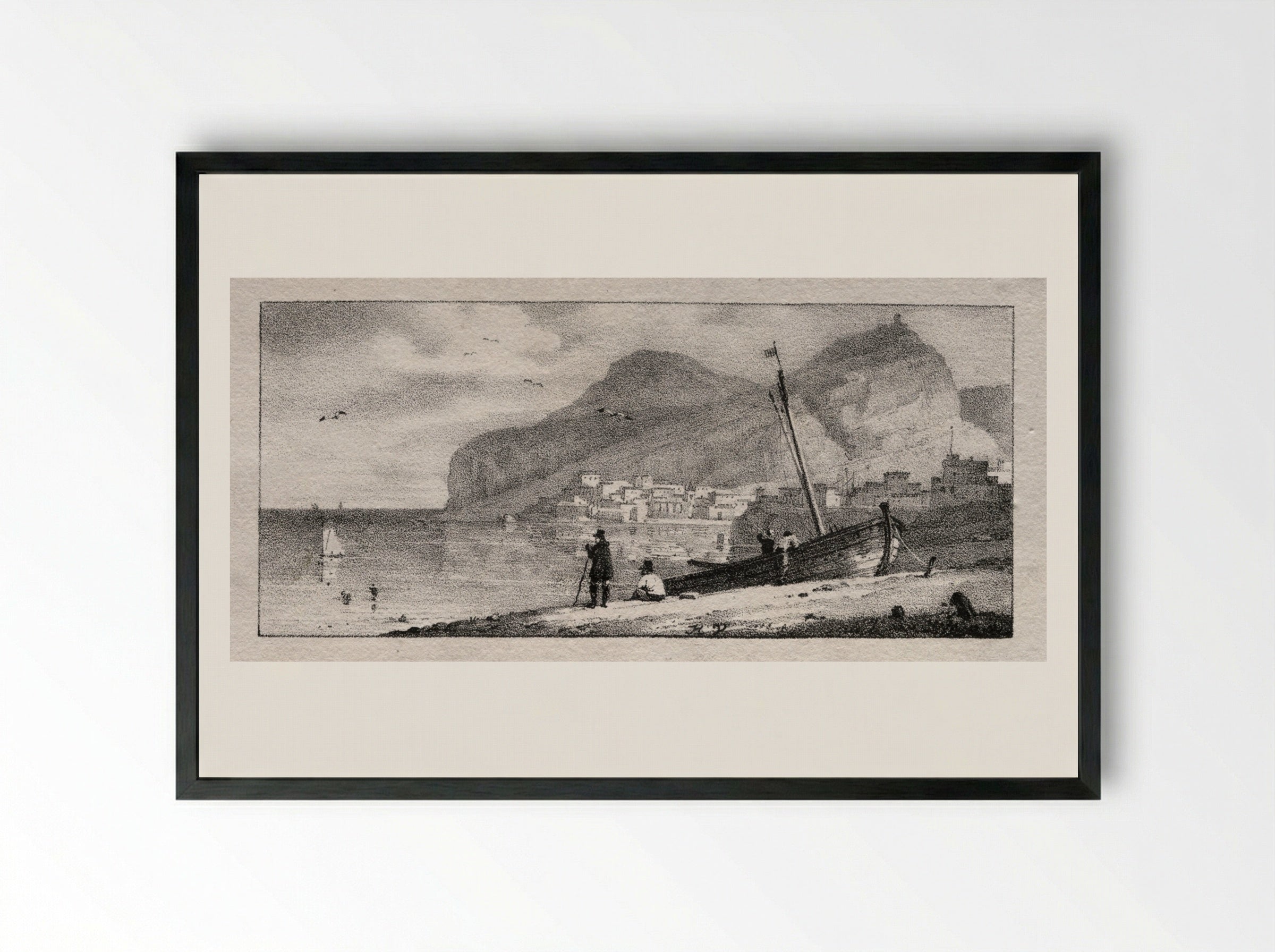 View of a Seaport - Horace Vernet - Framed Print Black