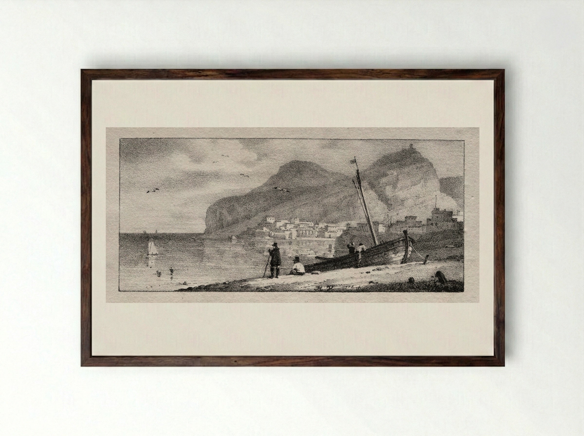 View of a Seaport - Horace Vernet - Framed Print Dark Wood