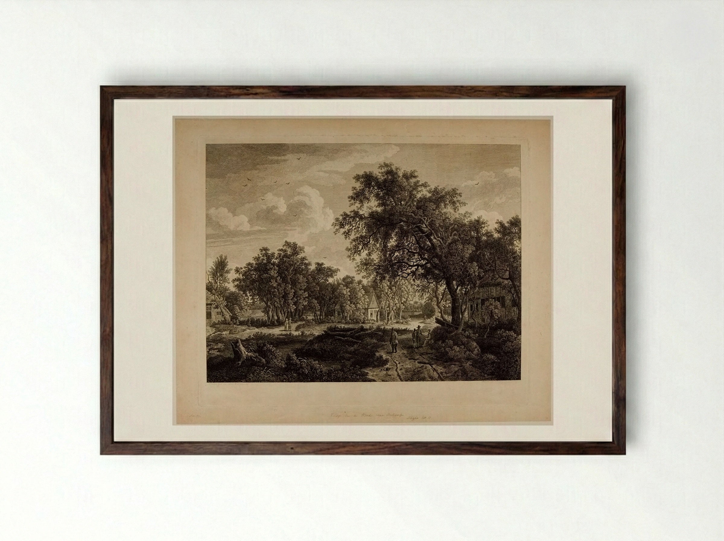 View of a Village in a Wood, near Antwerp - François Vivares - Framed Print Dark Wood