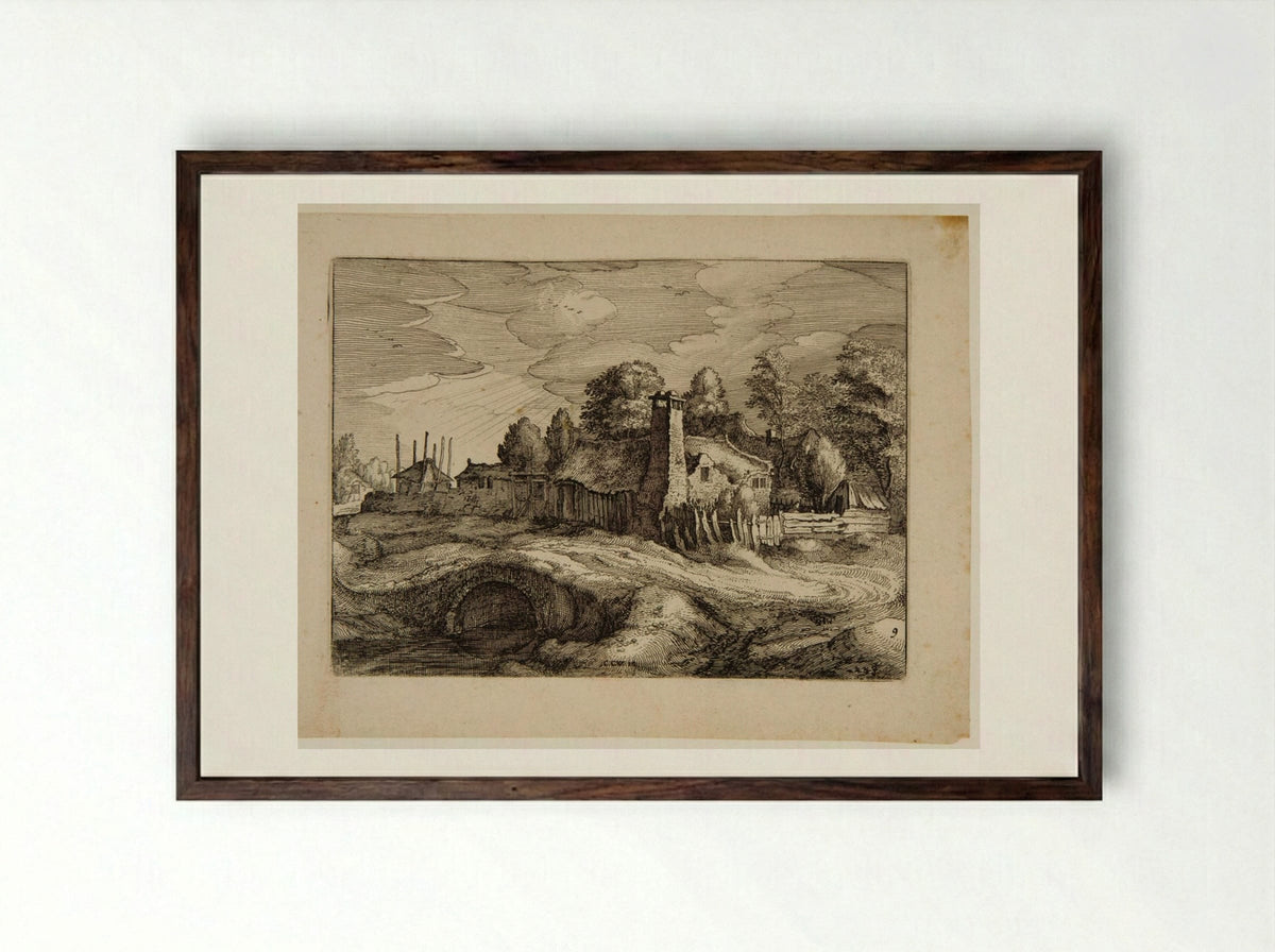 View of a Village - Claes Jansz. Visscher - Framed Print Dark Wood