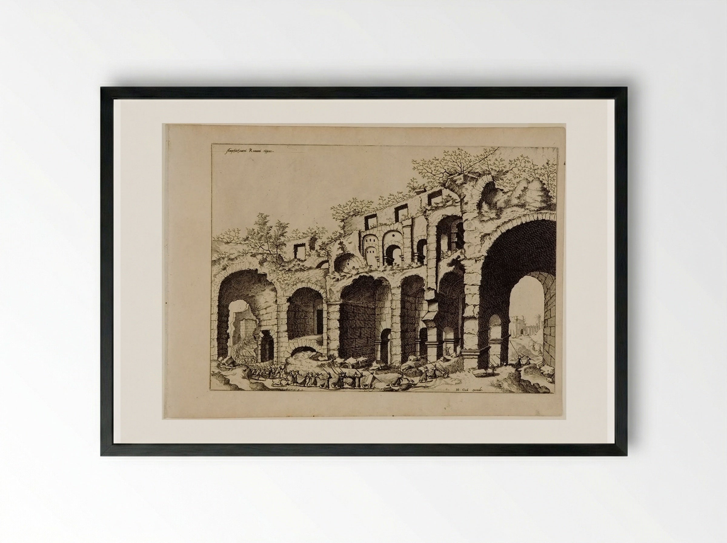 View of an Amphitheater, Probably the Colosseum - Hieronymus Cock - Framed Print Black