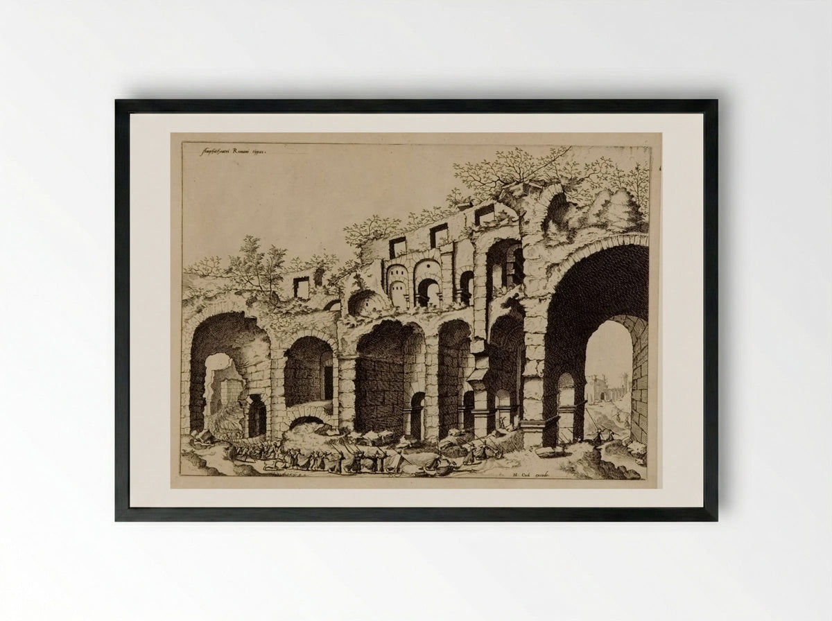 View of an Amphitheater, Probably the Colosseum - Hieronymus Cock - Framed Print Black