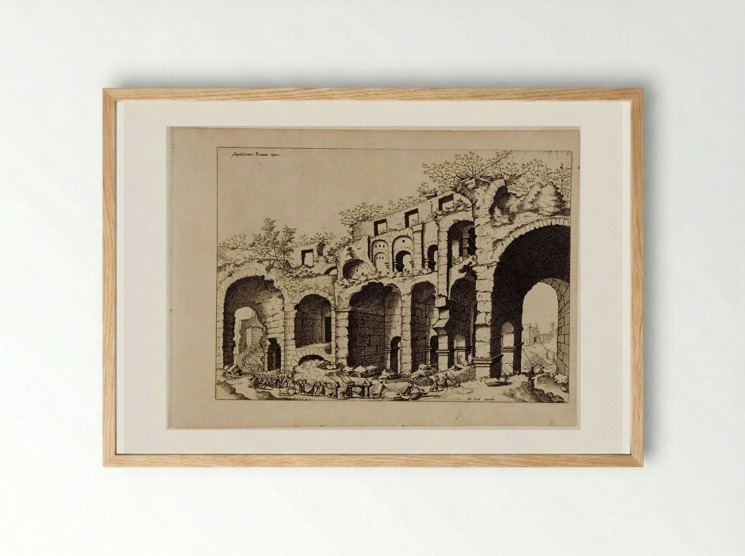 View of an Amphitheater, Probably the Colosseum - Hieronymus Cock - Framed Print Wood