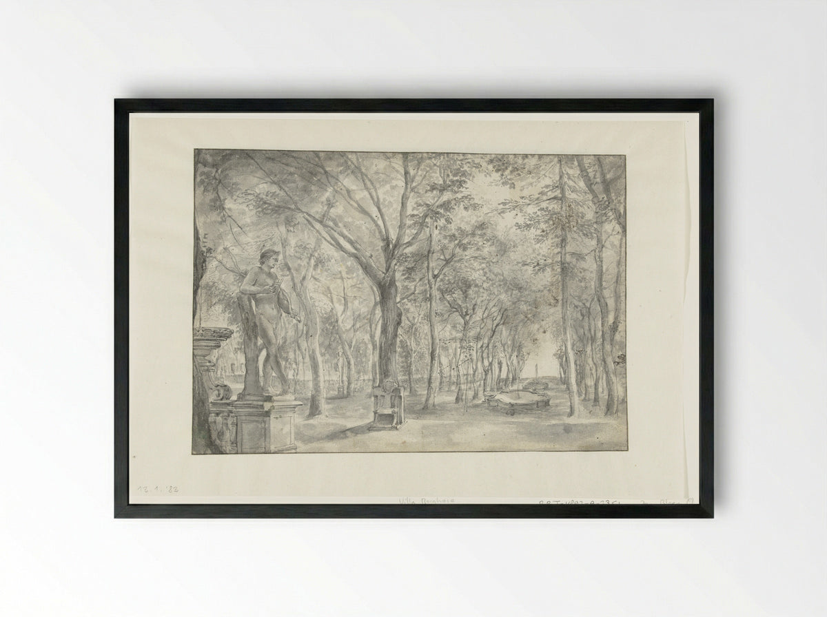 View of an Italian Garden (Villa Borghese?) - Jan Blom - Framed Print Black