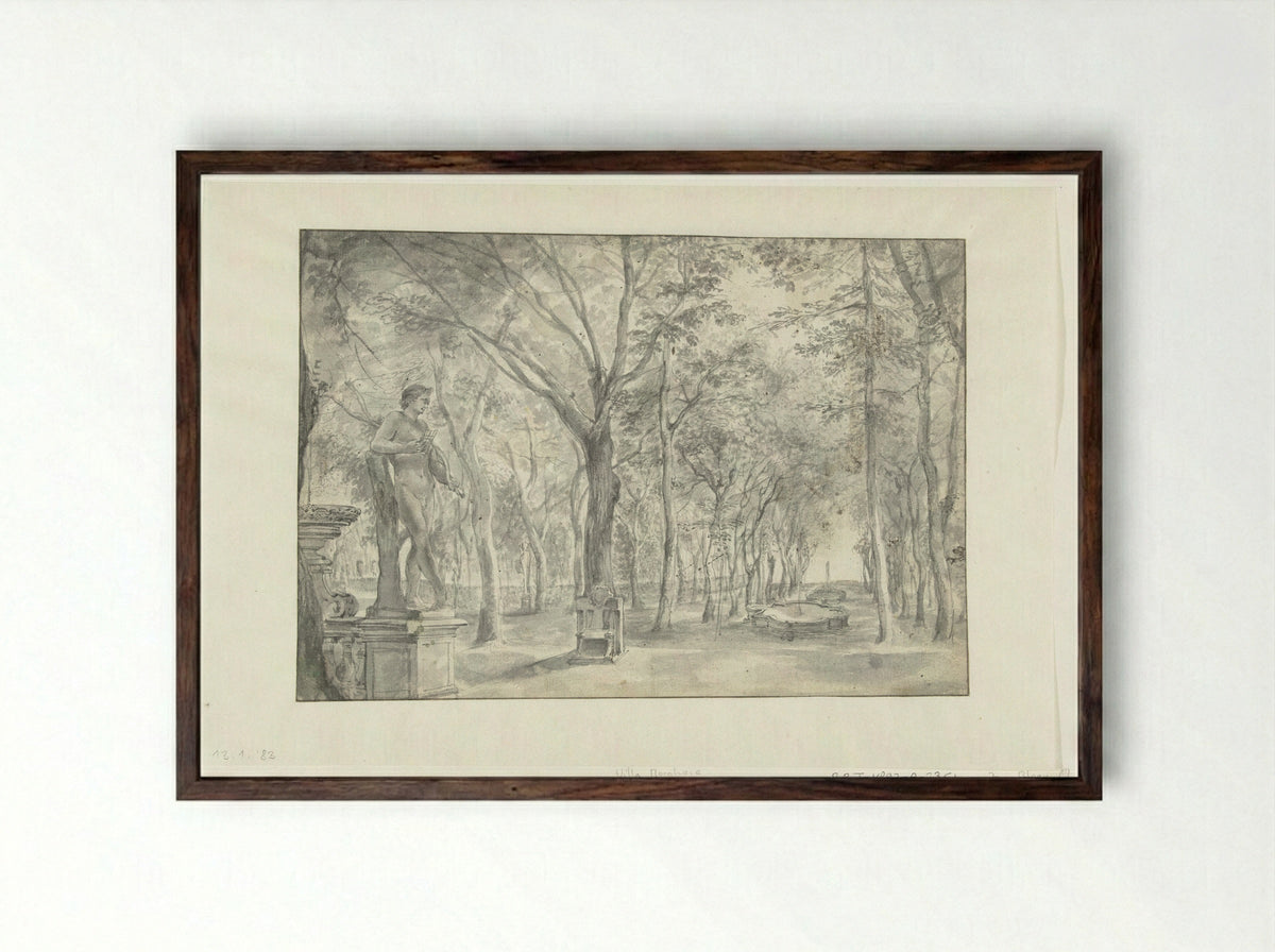 View of an Italian Garden (Villa Borghese?) - Jan Blom - Framed Print Dark Wood