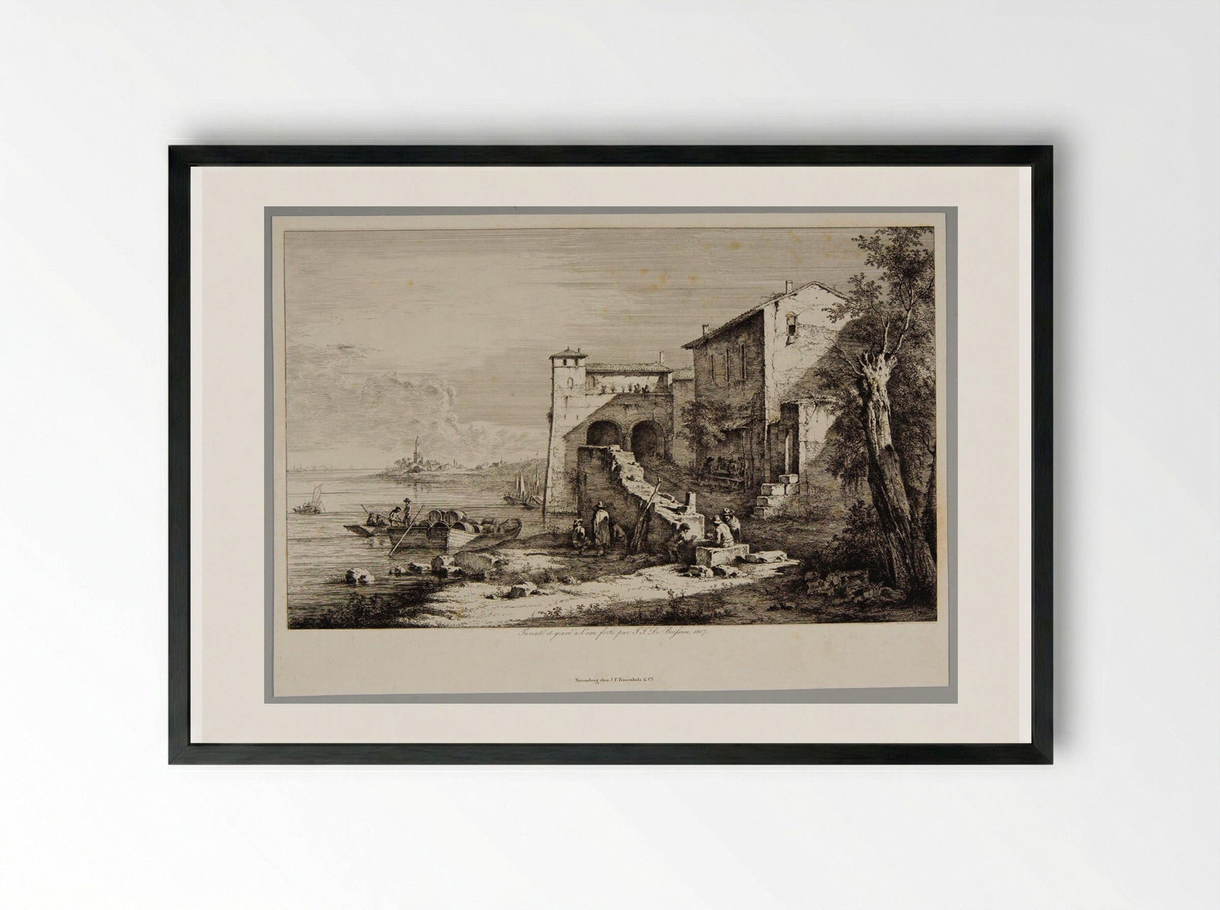 View of the Ancient Custom House of Rome - Jean-Jacques de Boissieu - Framed Print Black