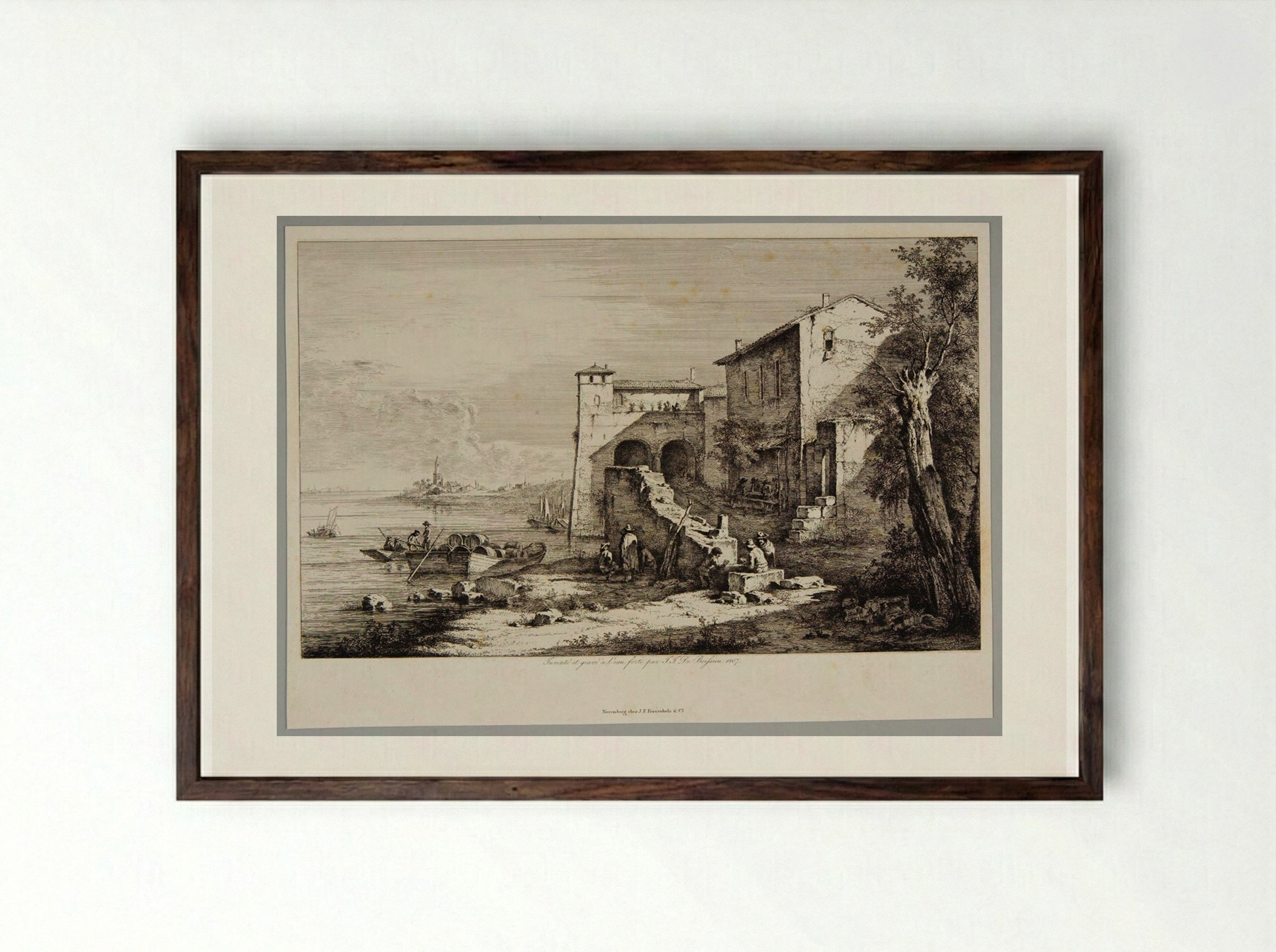 View of the Ancient Custom House of Rome - Jean-Jacques de Boissieu - Framed Print Dark Wood
