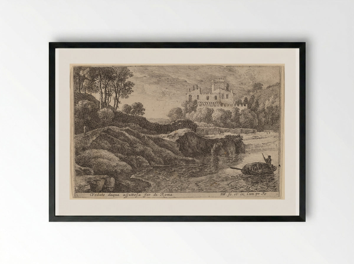View of the Aqua Acetosa - Herman van Swanevelt - Framed Print Black
