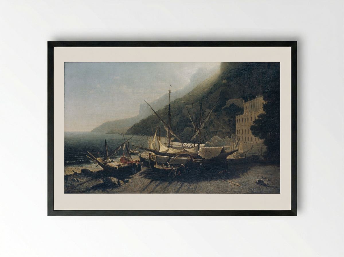 View of the Bay of Naples - George Loring Brown - Framed Print Black