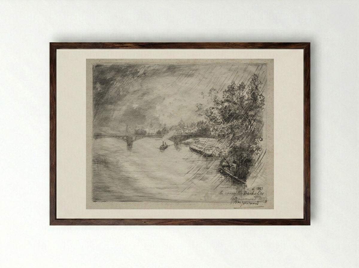 View of the Bridge of Saint-Pères - Félix Bracquemond - Framed Print Dark Wood