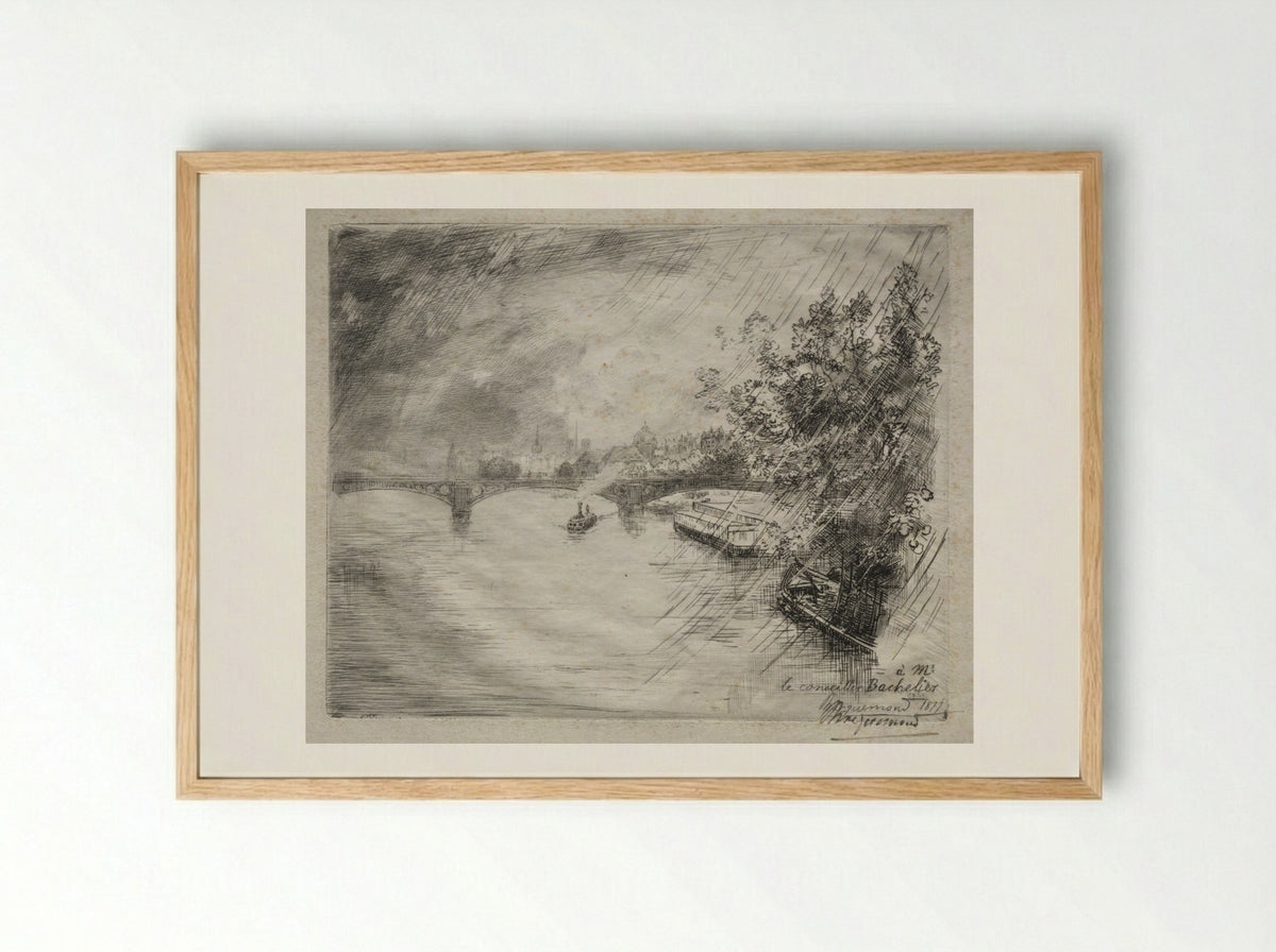 View of the Bridge of Saint-Pères - Félix Bracquemond - Framed Print Wood