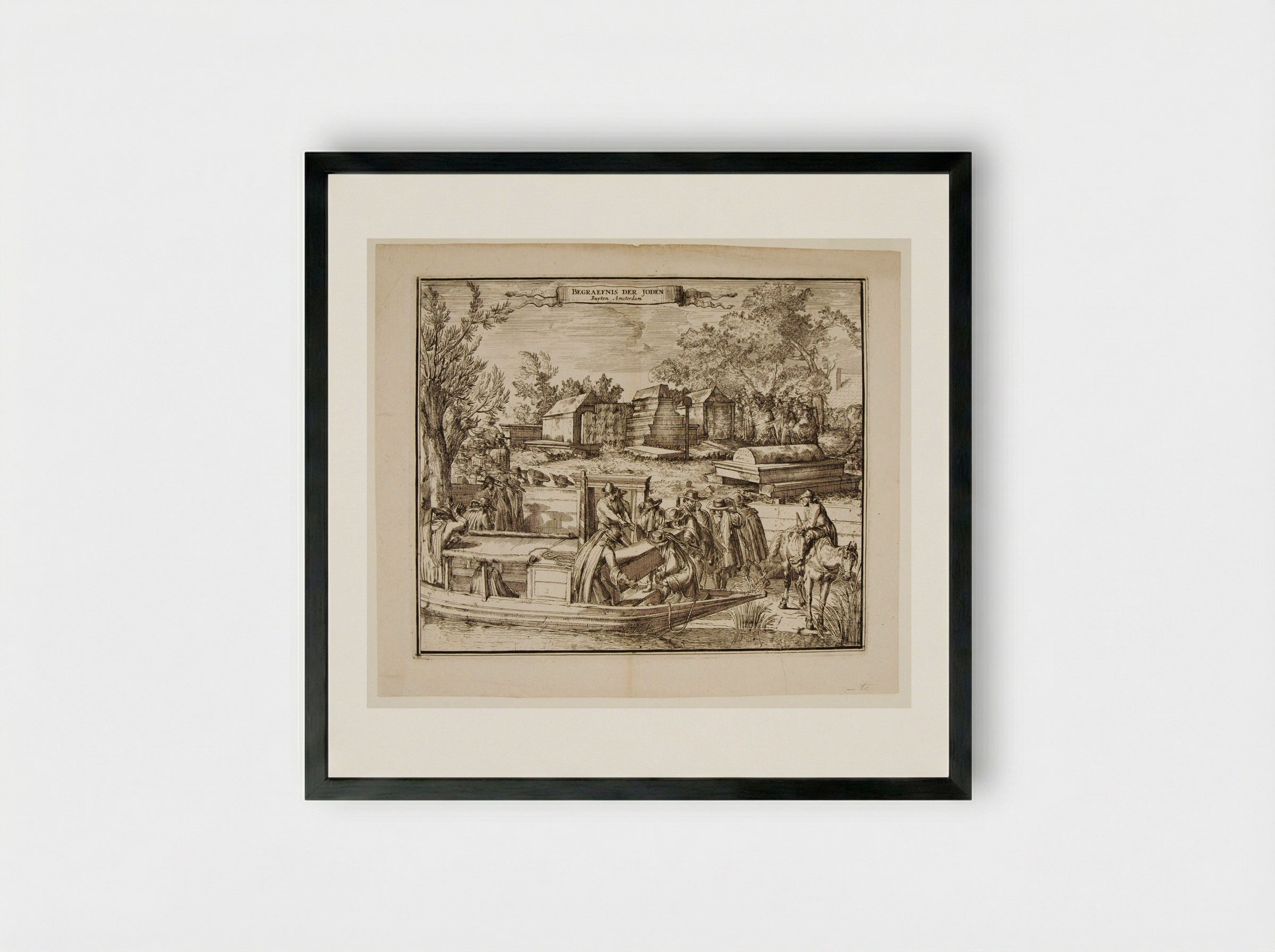 View of the Burial Ground of the Portuguese Jews in Ouderkerk near Amsterdam - Romeyn de Hooghe - Framed Print Black