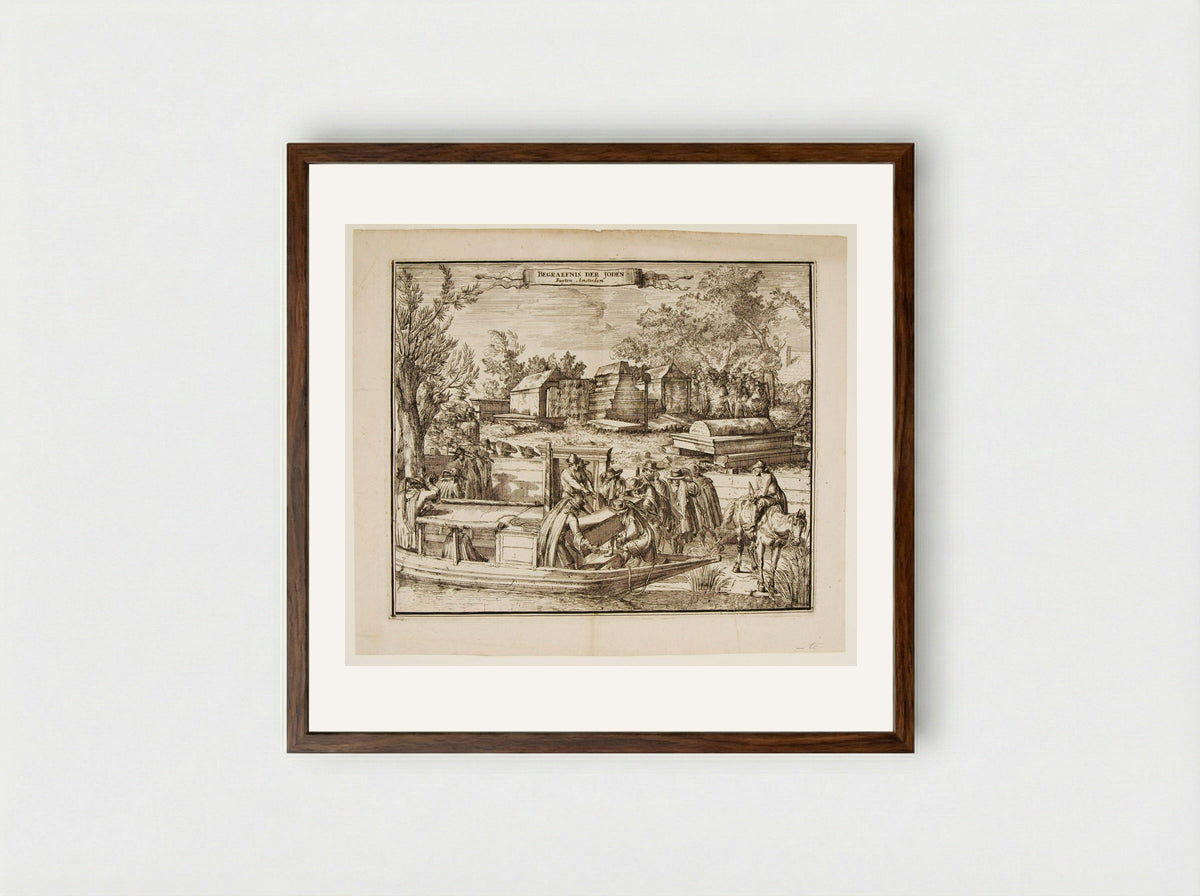 View of the Burial Ground of the Portuguese Jews in Ouderkerk near Amsterdam - Romeyn de Hooghe - Framed Print Dark Wood