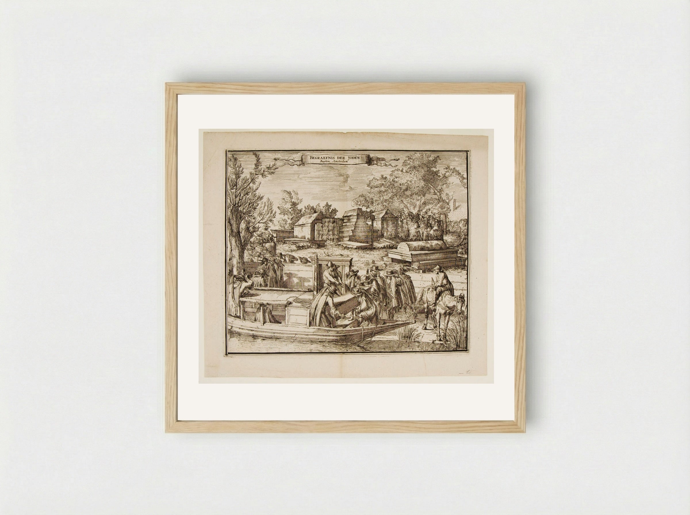 View of the Burial Ground of the Portuguese Jews in Ouderkerk near Amsterdam - Romeyn de Hooghe - Framed Print Wood