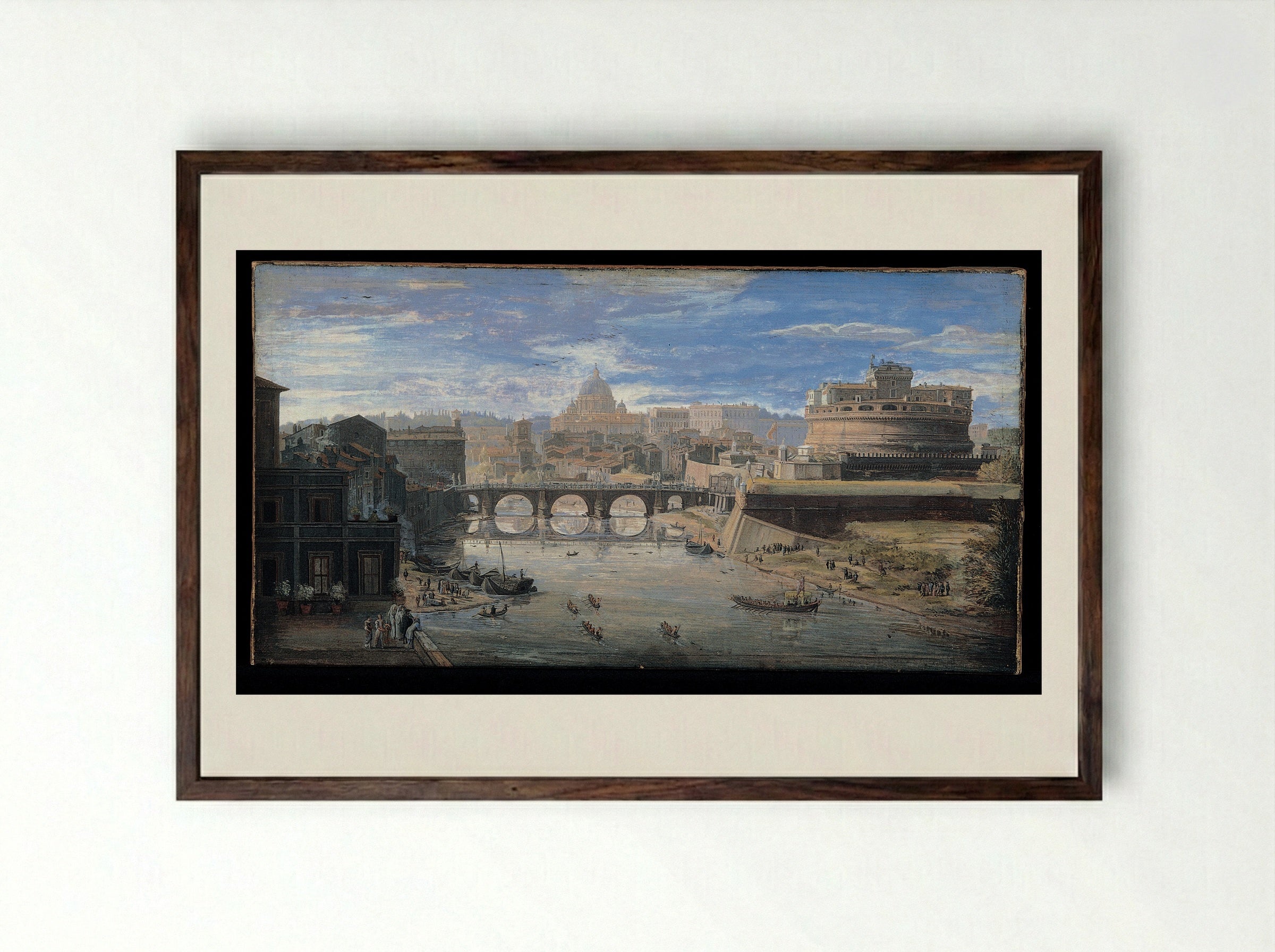 View of the Castel Sant'Angelo and the Tiber - Caspar van Wittel - Framed Print Dark Wood