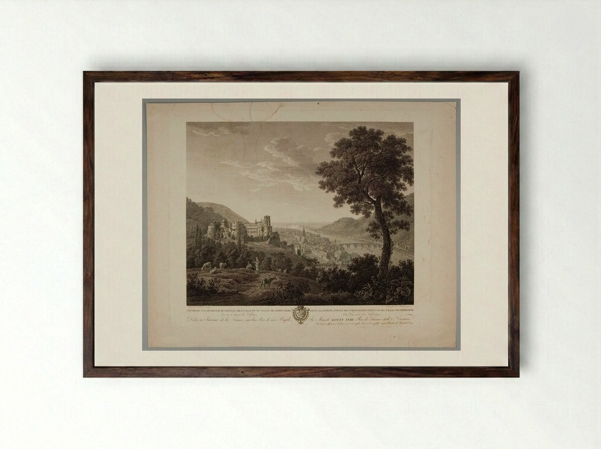 View of the Castle of Heidelberg - Christian Haldenwang - Framed Print Dark Wood