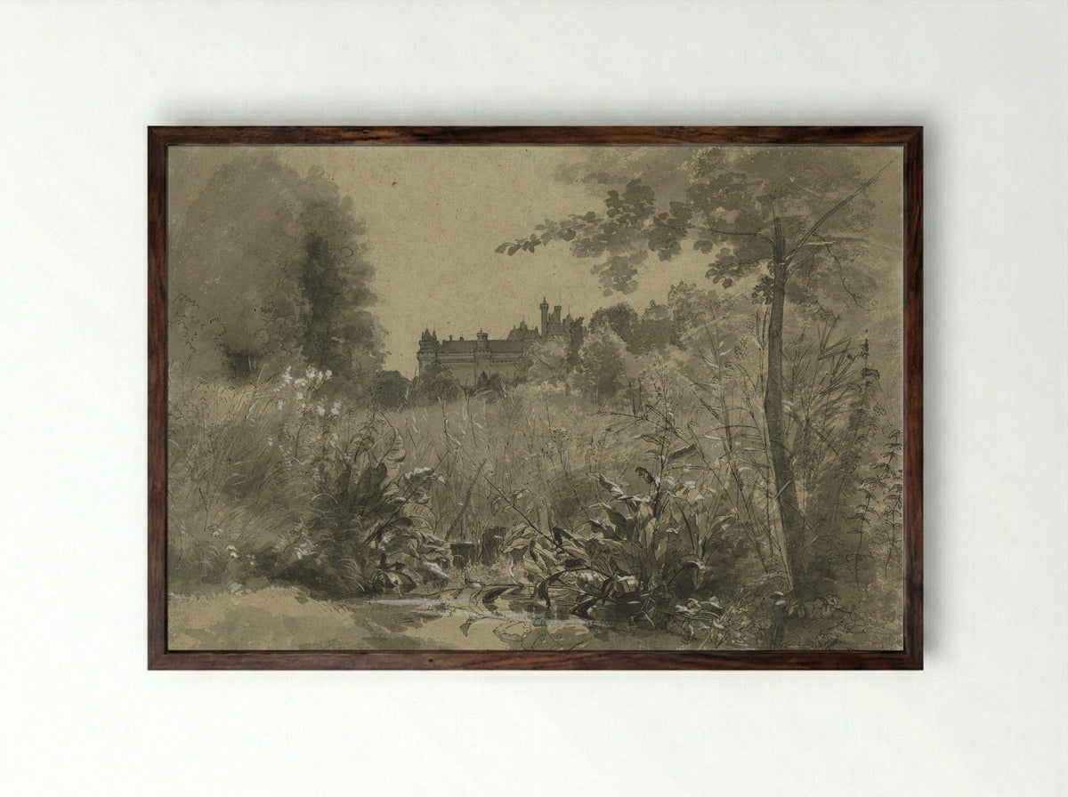 View of the Château of Pierrefonds - François-Louis Français - Framed Print Dark Wood