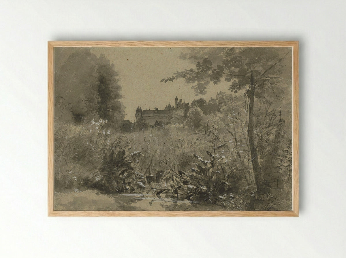 View of the Château of Pierrefonds - François-Louis Français - Framed Print Wood