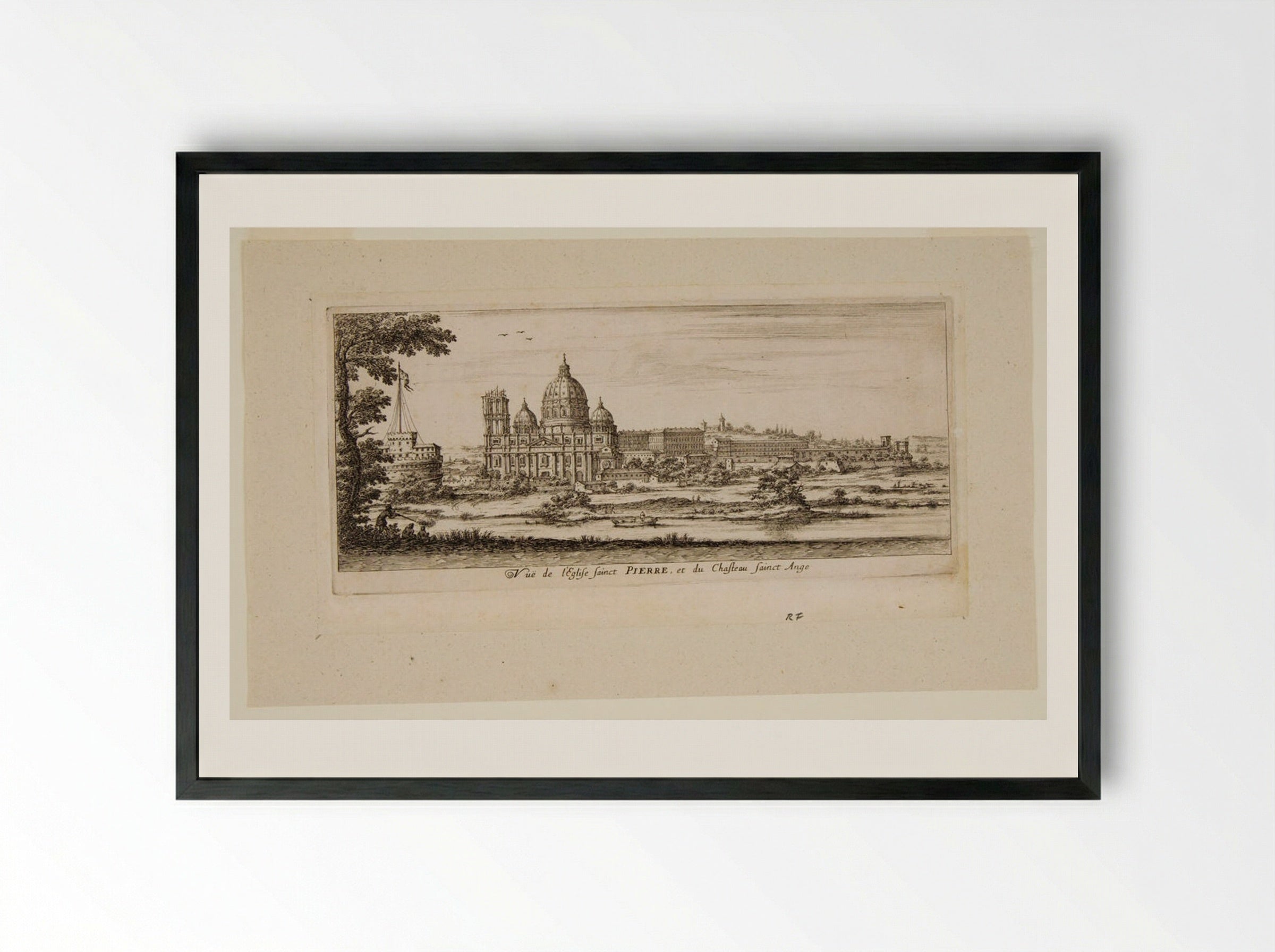 View of the Church of Saint Peter and the Castello San Angelo - Israël Silvestre - Framed Print Black