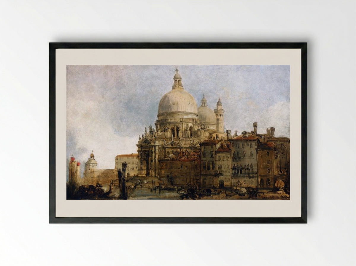 View of the Church of Santa Maria della Salute, on the Grand Canal, Venice, with the Dogana beyond - David Roberts - Framed Print Black
