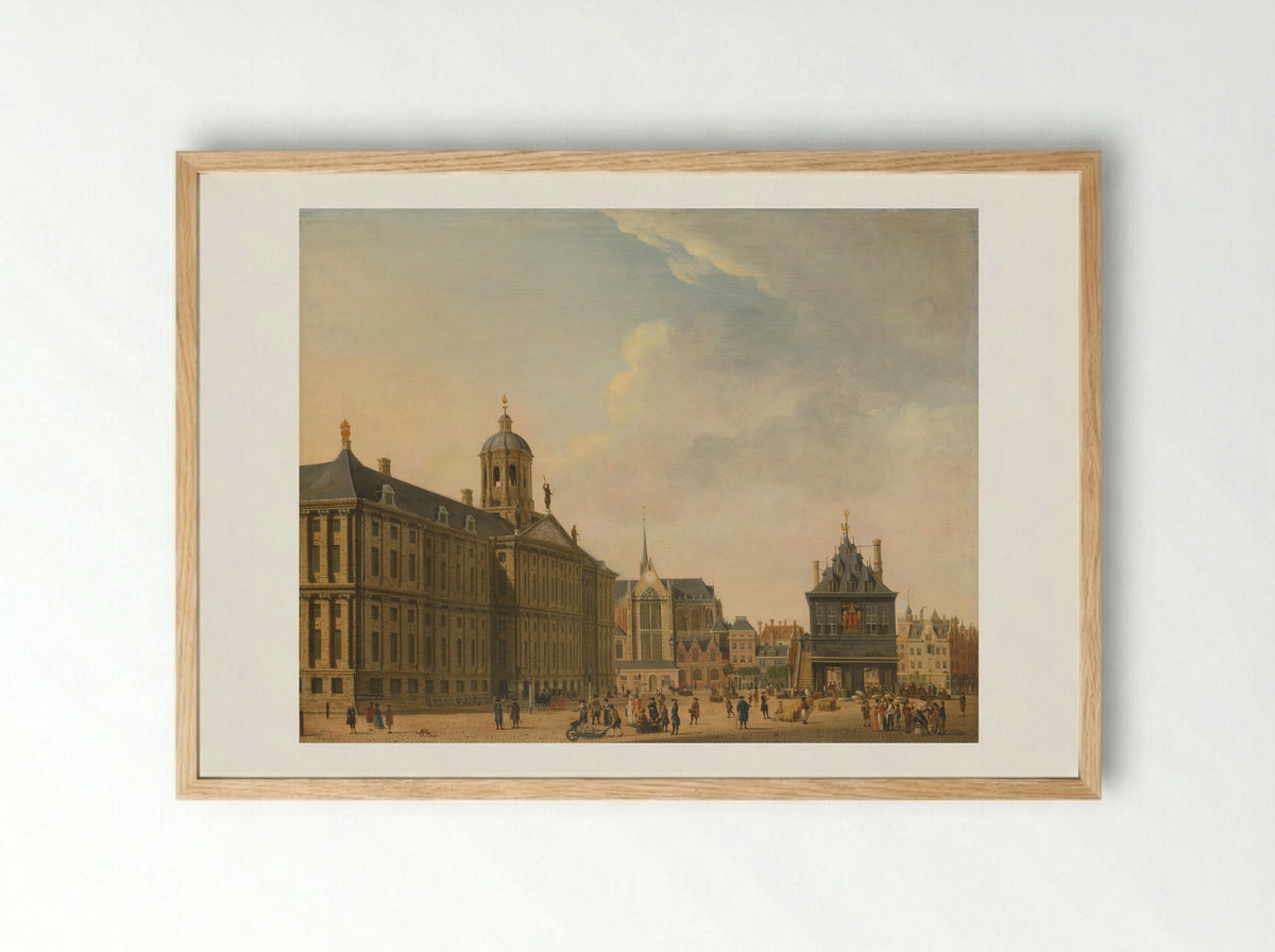 View of the Dam in Amsterdam - Jan Ekels the Elder - Framed Print Wood