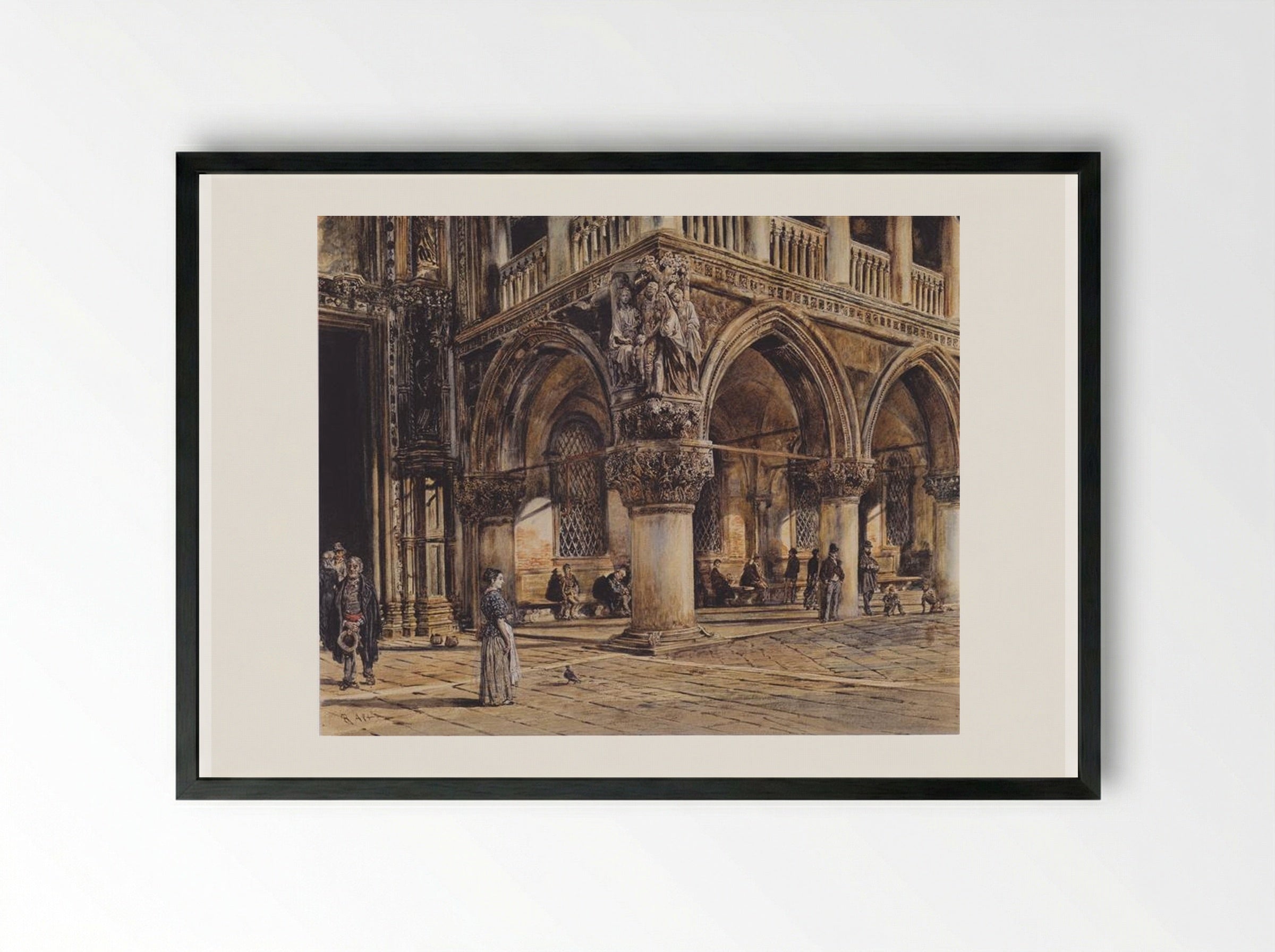 View of the Ducal Palace in Venice - Rudolf von Alt - Framed Print Black