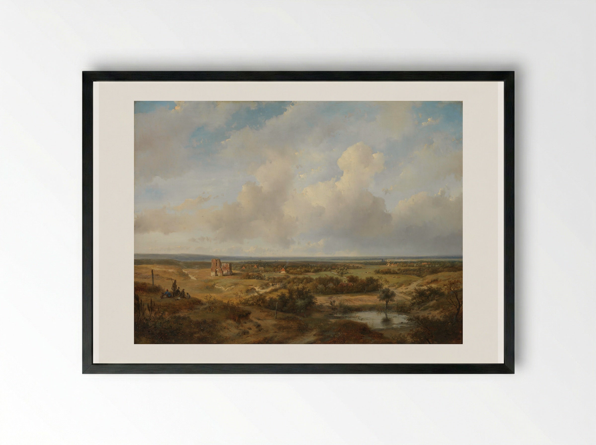 View of the Dunes with the Ruins of Brederode Castle near Santpoort - Andreas Schelfhout - Framed Print Black