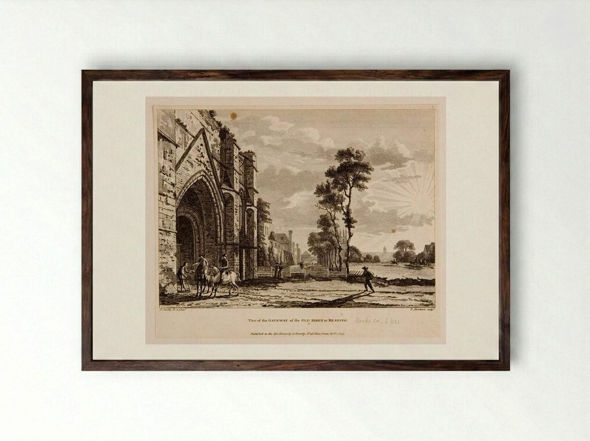 View of the Gateway of the Old Abbey at Reading - Francis Chesham - Framed Print Dark Wood