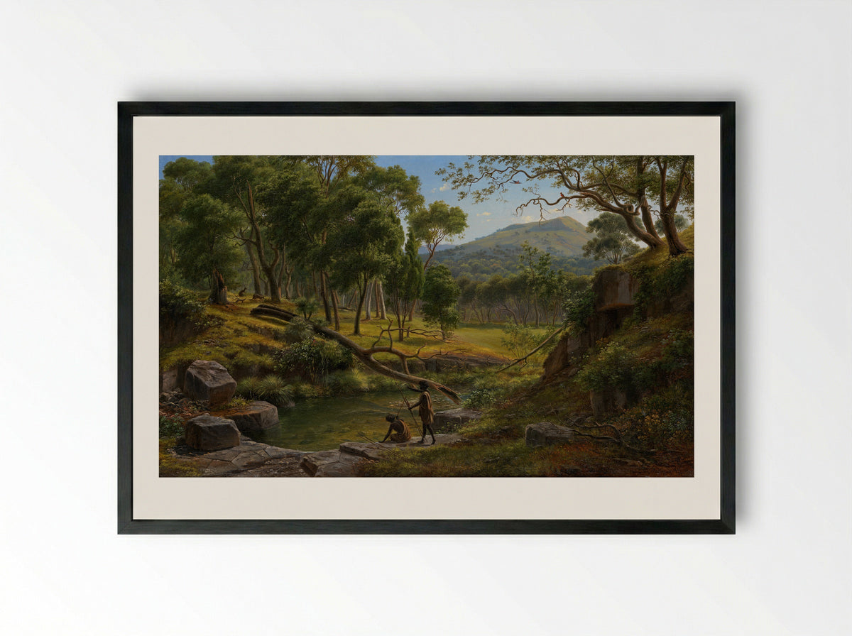 View of the Grampians taken from a hill near Hamilton on the Grange - Eugene von Guerard - Framed Print Black