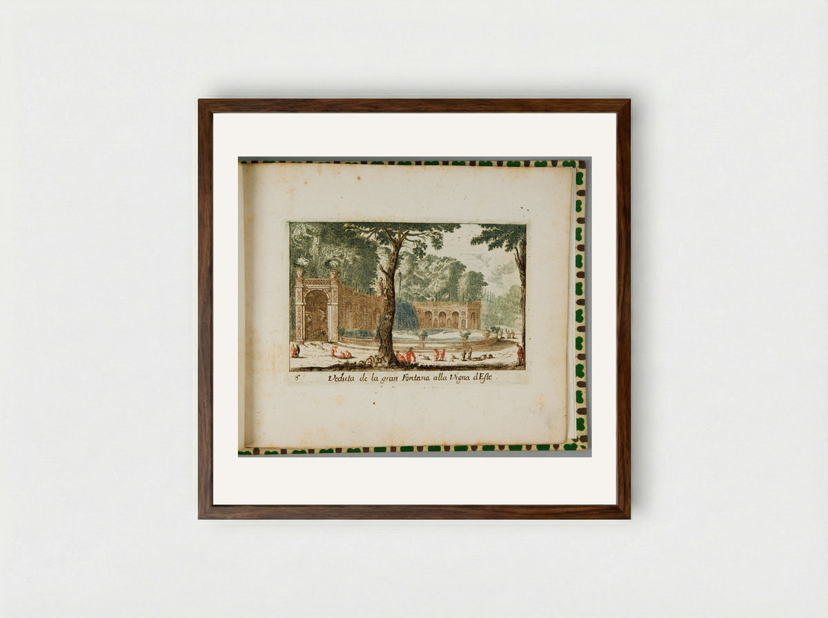View of the Great Fountain at the Villa d'Este - Abraham Bloteling - Framed Print Dark Wood
