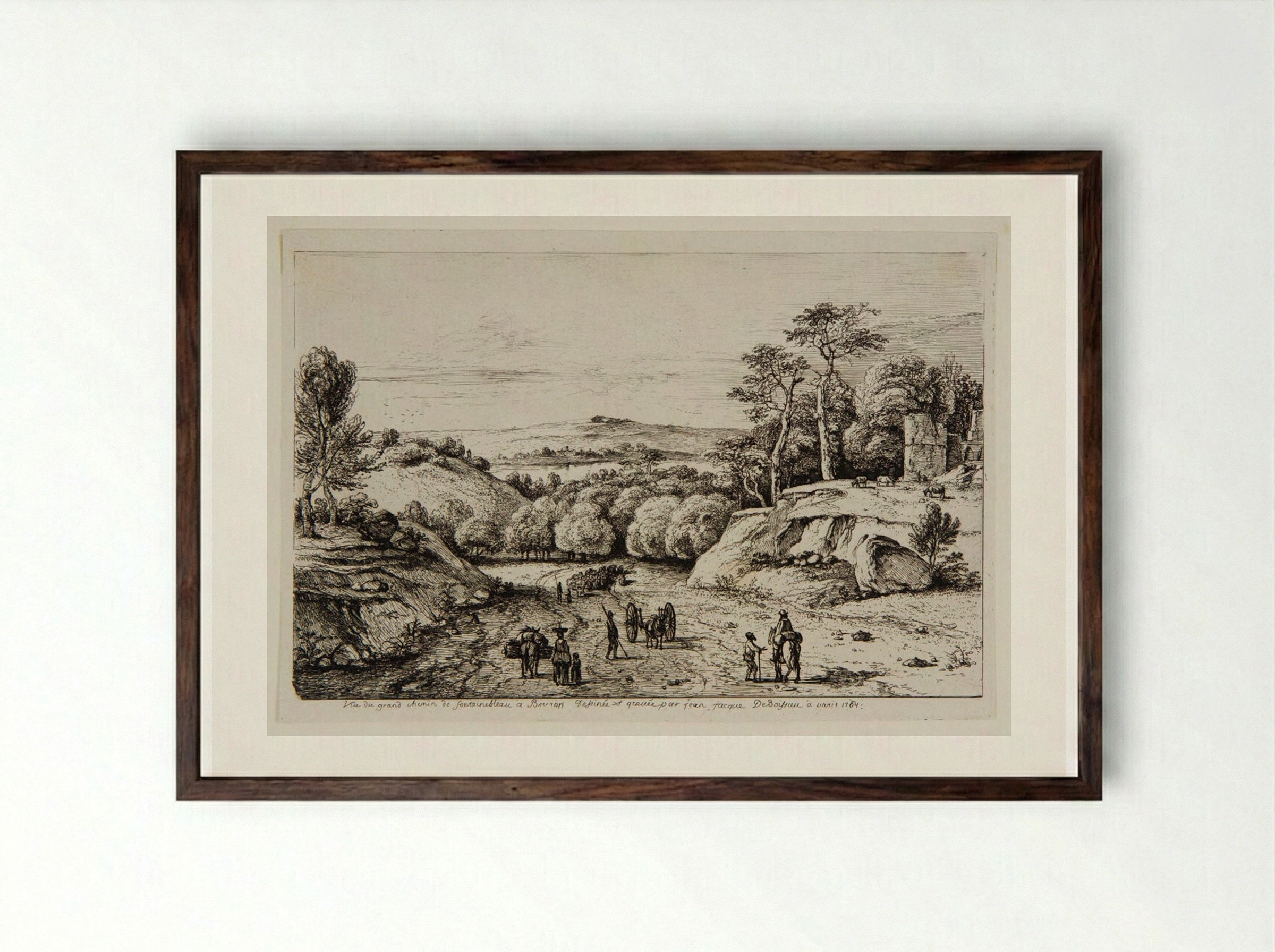 View of the Great Road of Fontainebleau at Bouron - Jean-Jacques de Boissieu - Framed Print Dark Wood
