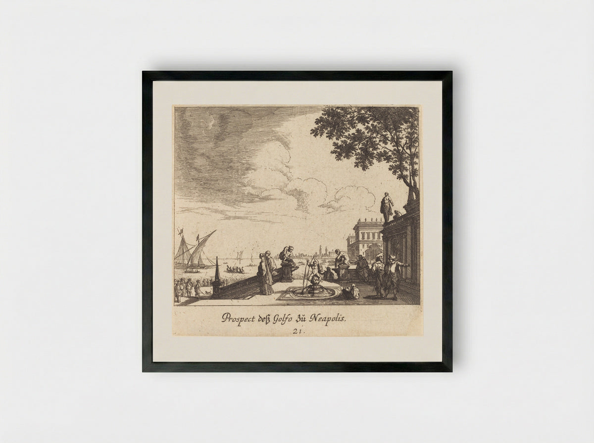 View of the Gulf of Naples - Melchior Küsel - Framed Print Black