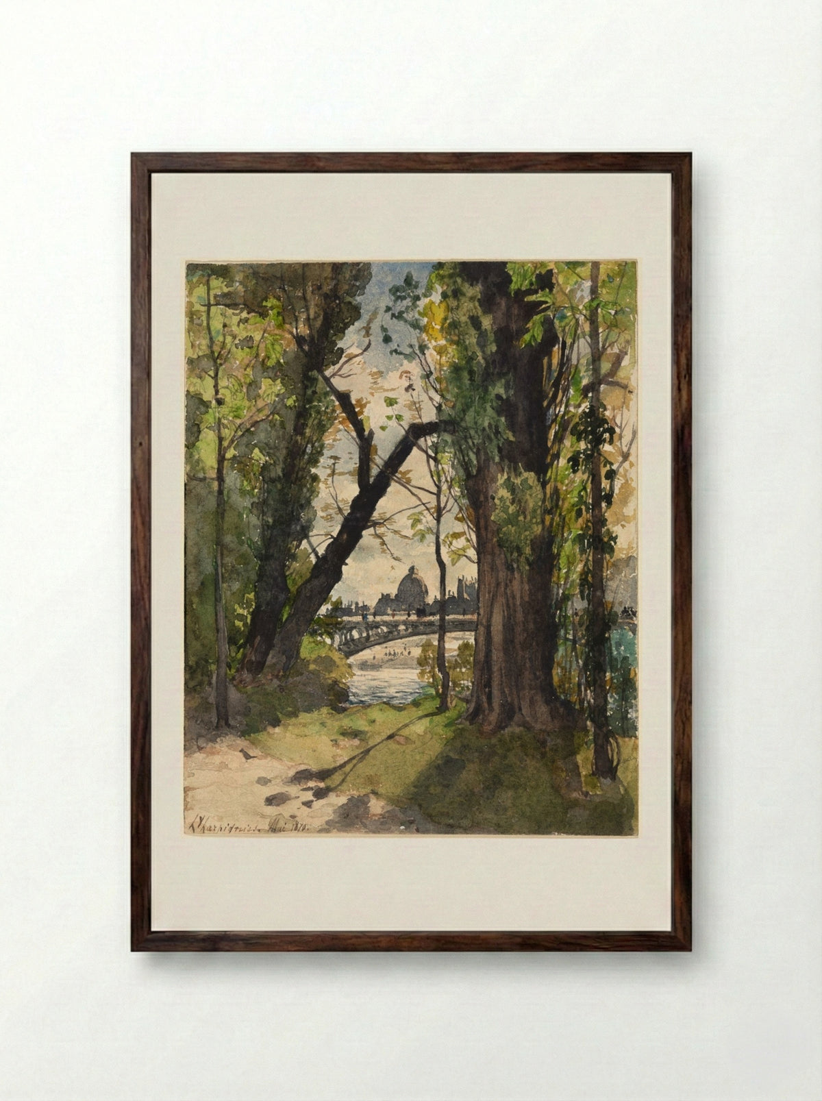 View of the Institut de France from the Foot of the Pont Royal - Henri Joseph Harpignies - Framed Print Dark Wood