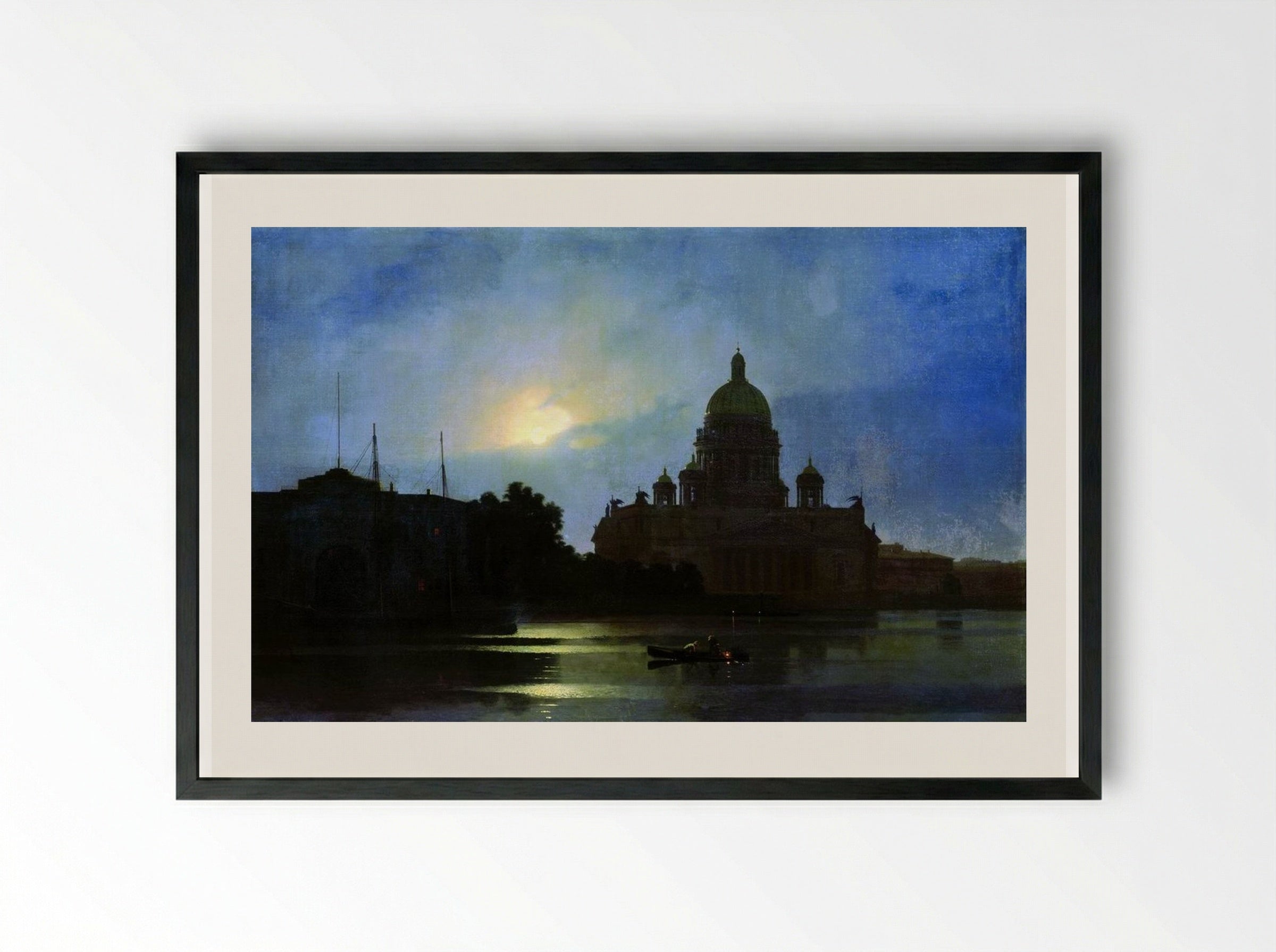 View of the Isaac Cathedral at Moonlight Night - Arkhip Kuindzhi - Framed Print Black