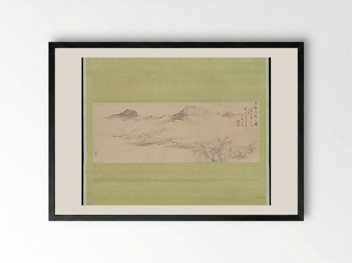 View of the Kamo River from Sanbogi at Dawn - Oda Kaisen - Framed Print Black
