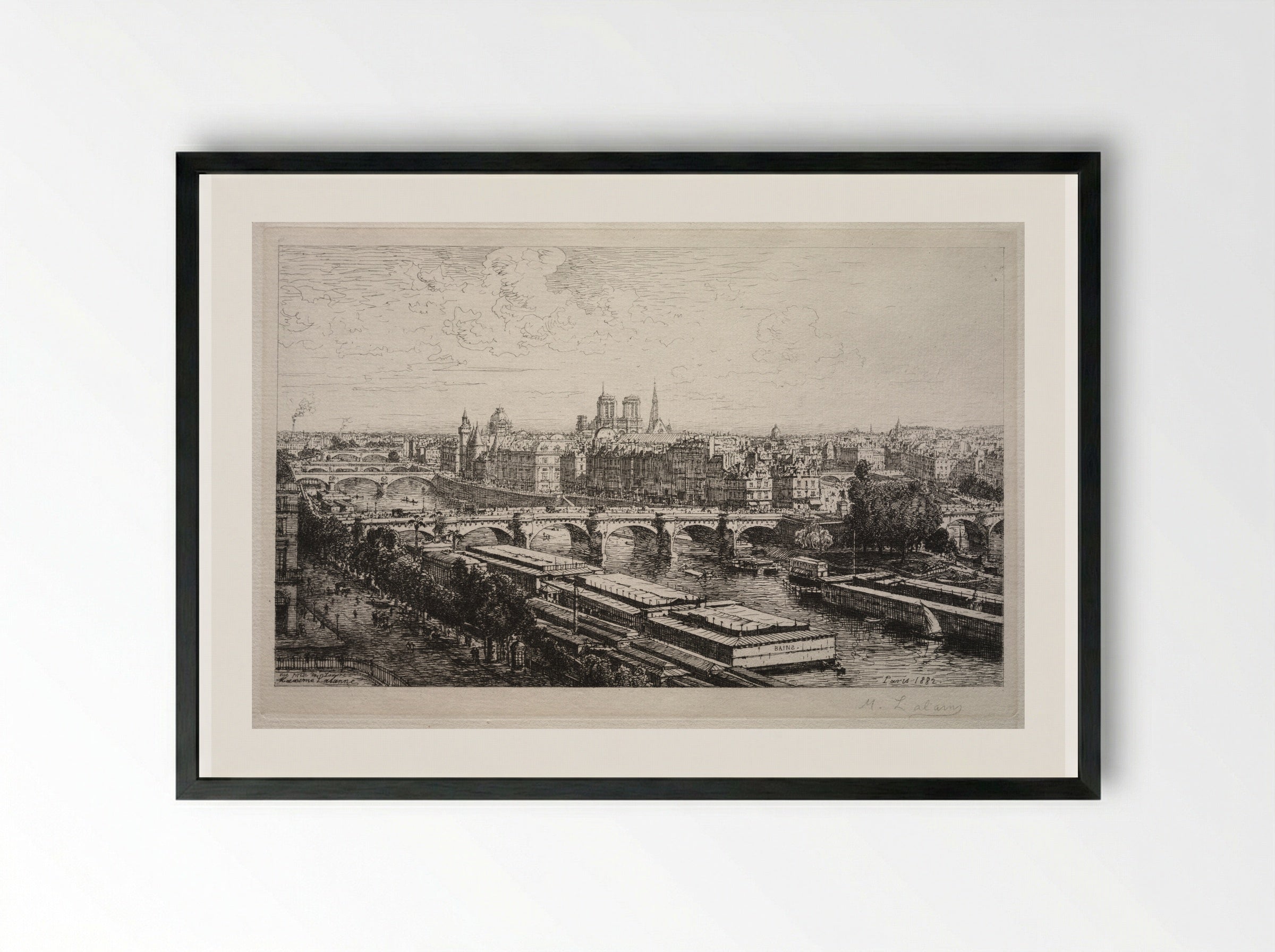 View of the Louvre - Maxime Lalanne - Framed Print Black