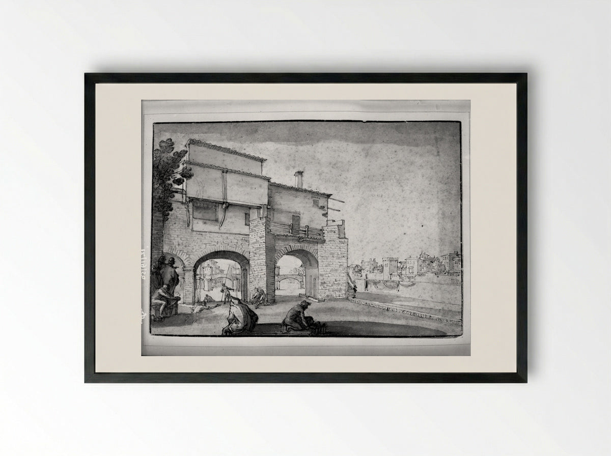 View of the Mill of the Vaga Loggia, Florence - Remigio Cantagallina - Framed Print Black